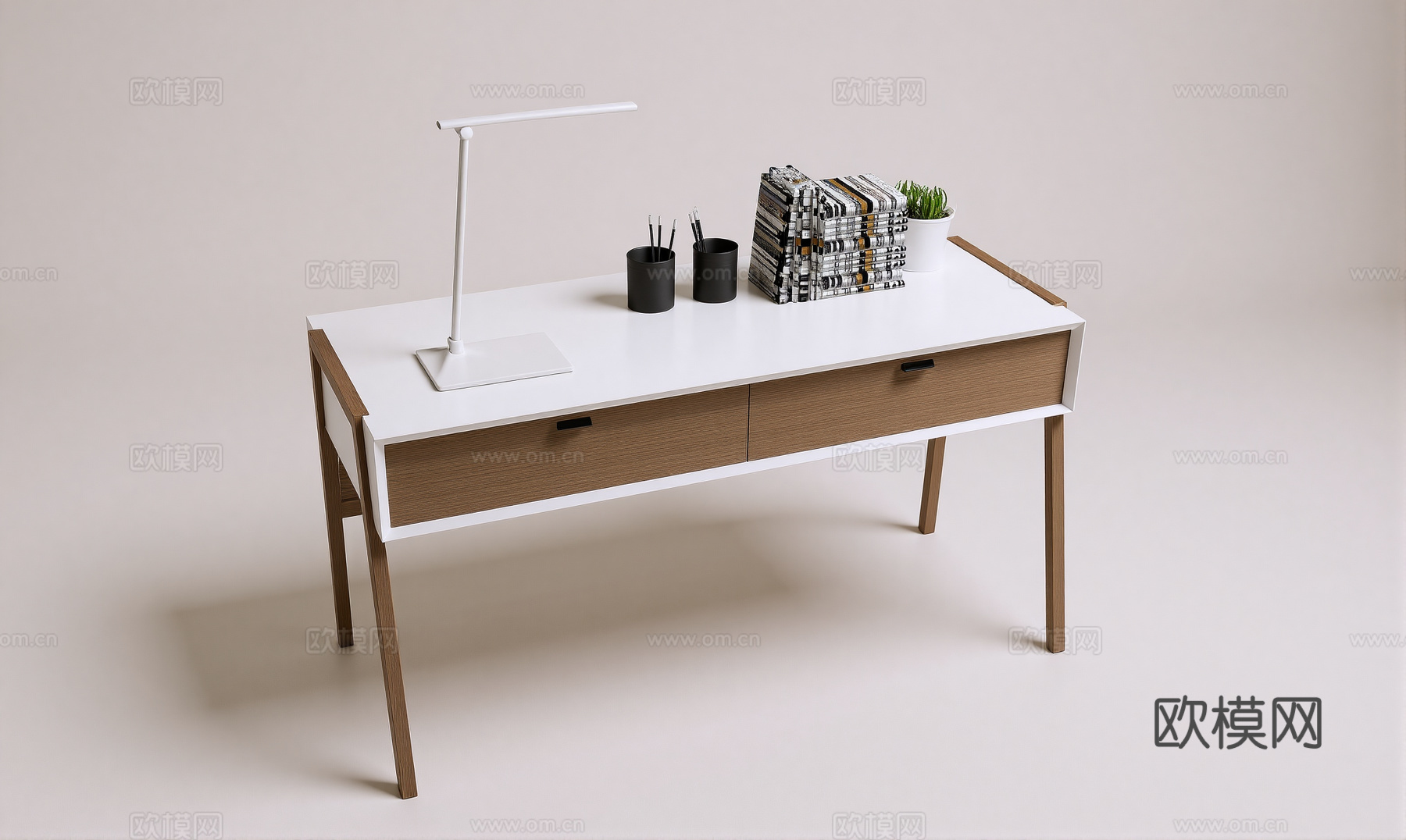 现代书桌椅 工作桌 书柜 摆件 书房su模型