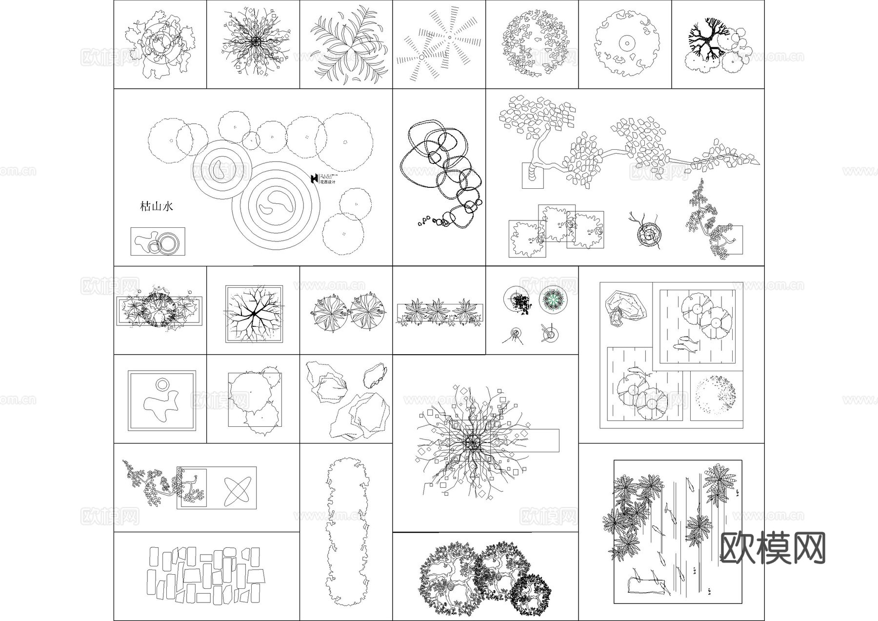花园水系景观小品cad图块cad施工图