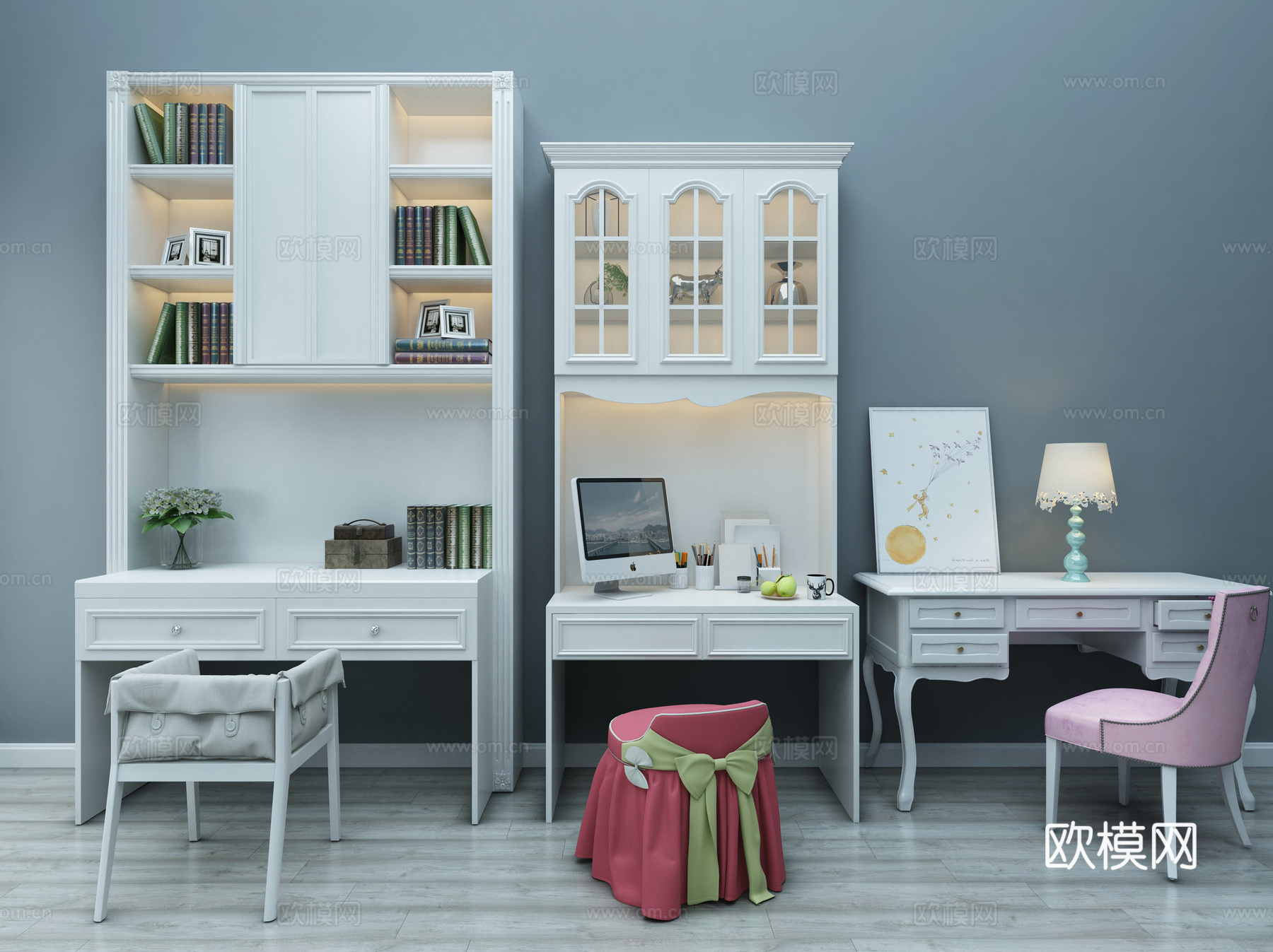 简欧儿童书桌椅组合3d模型