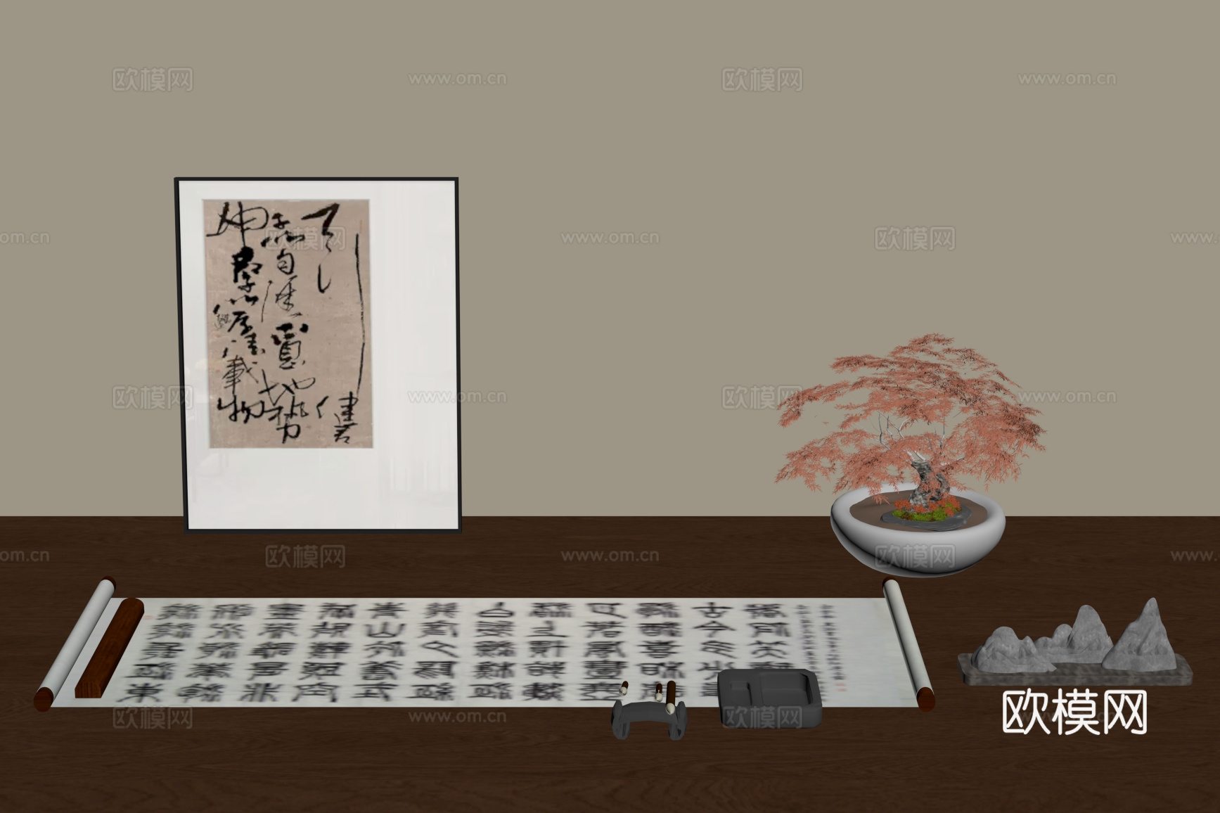 新中式摆件 书桌摆件su模型