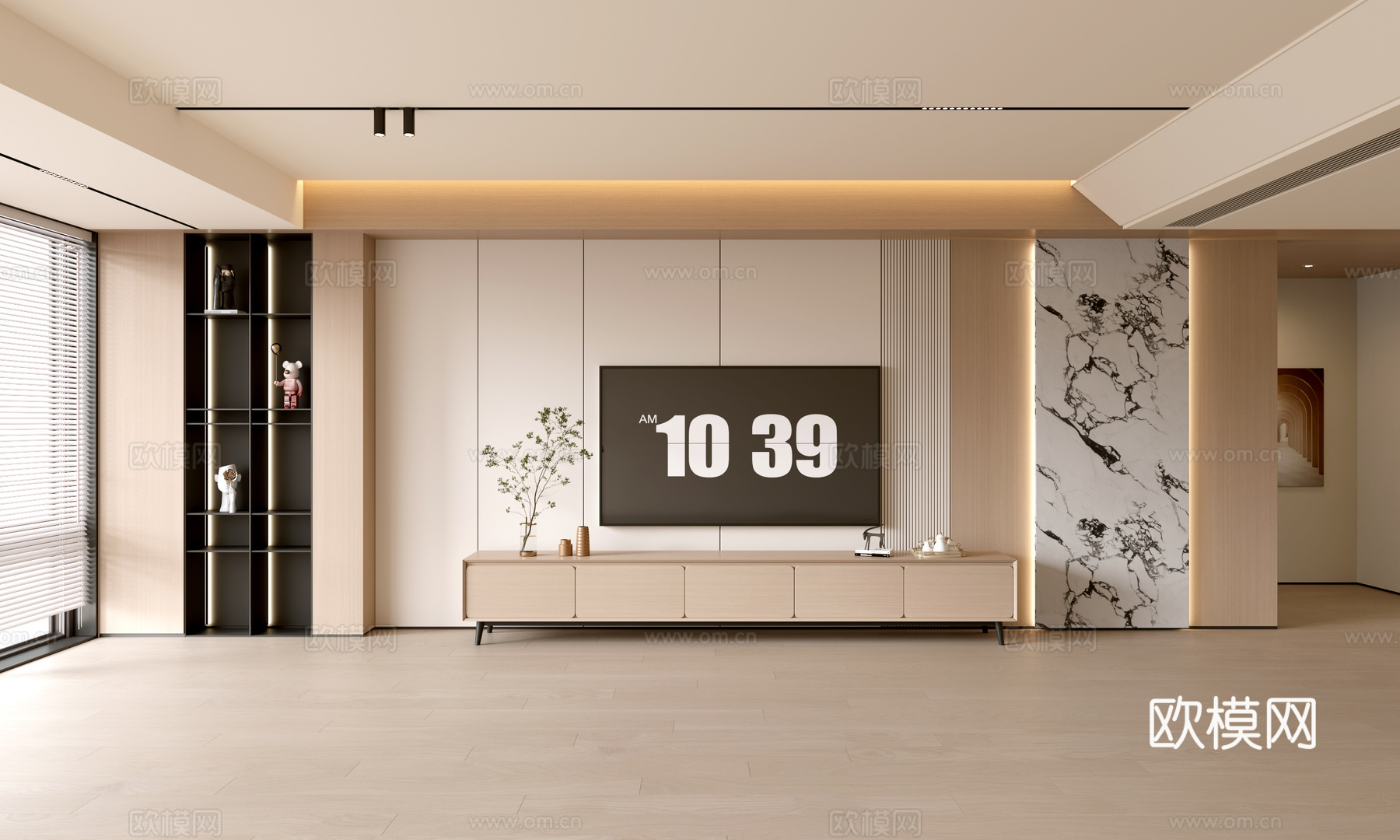现代客厅 奶油客厅 电视背景墙 客厅背景 电视柜su模型