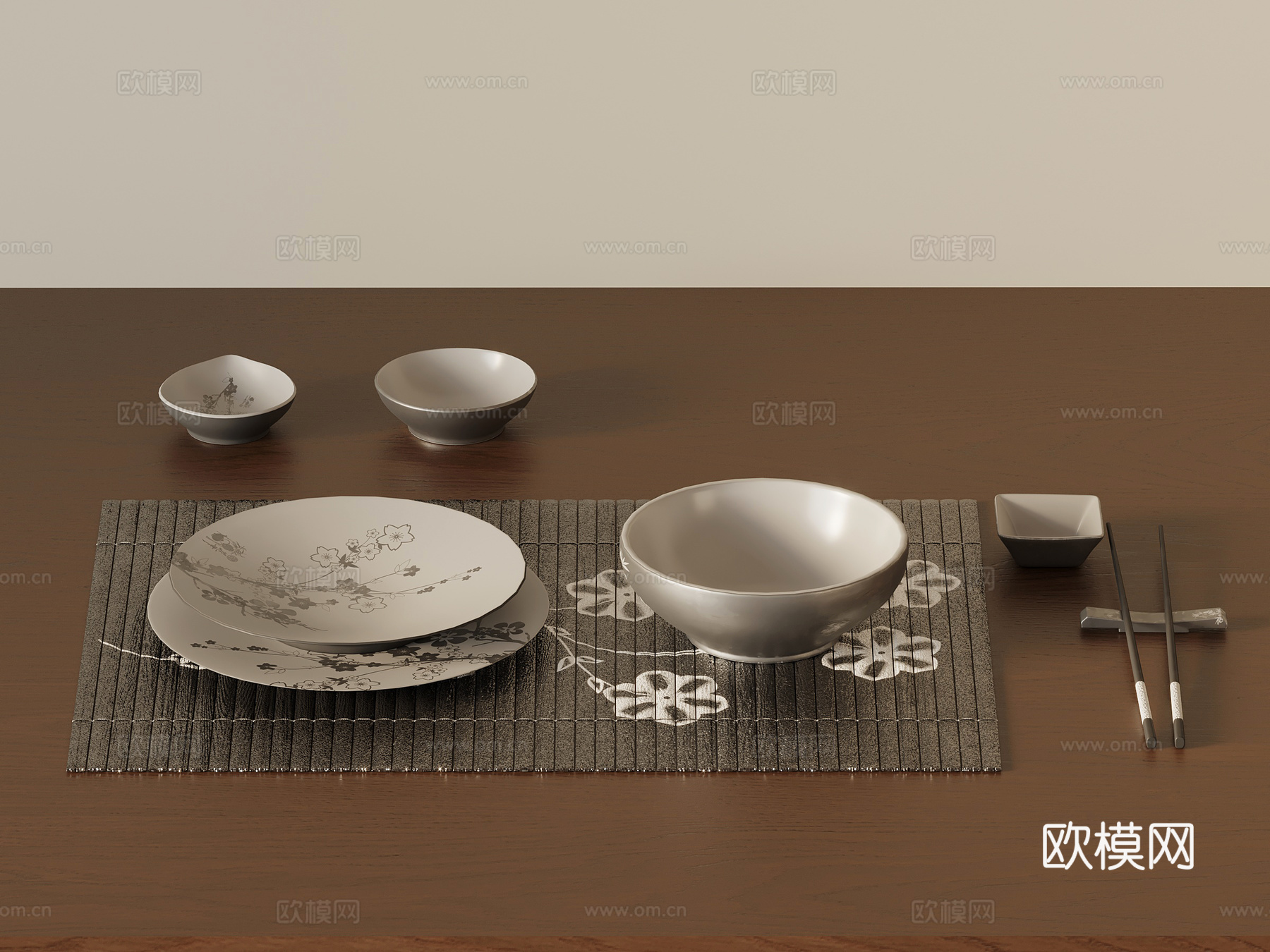 新中式餐盘 餐具组合su模型