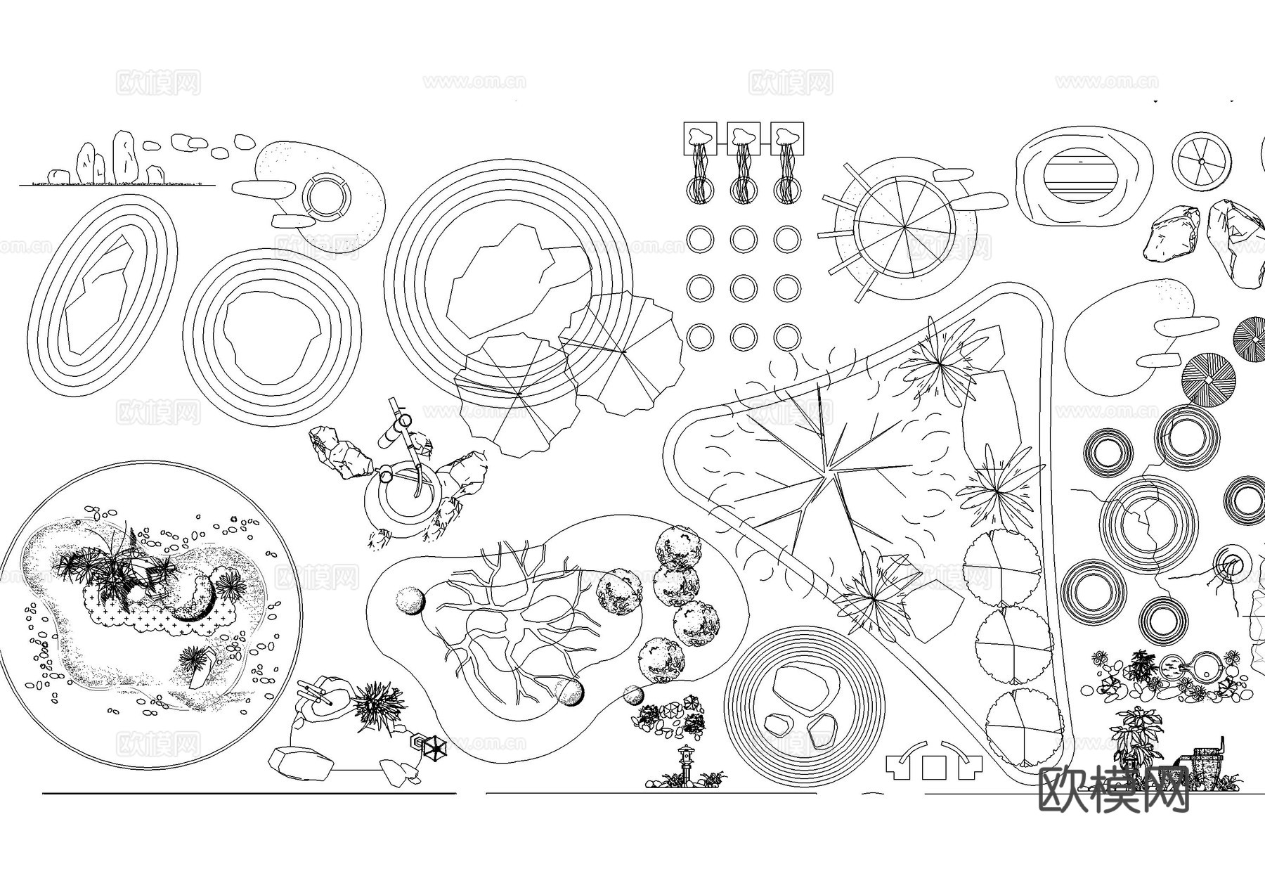庭院花园枯山水景观小品cad平面图库cad施工图