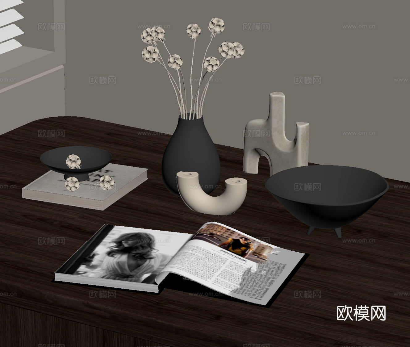 侘寂中古摆件 法式摆件 茶几摆件 餐桌摆件su模型