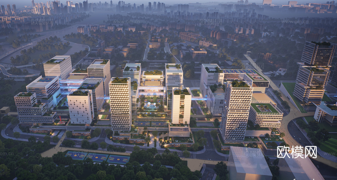 现代产业园 办公园区 办公楼建筑su模型