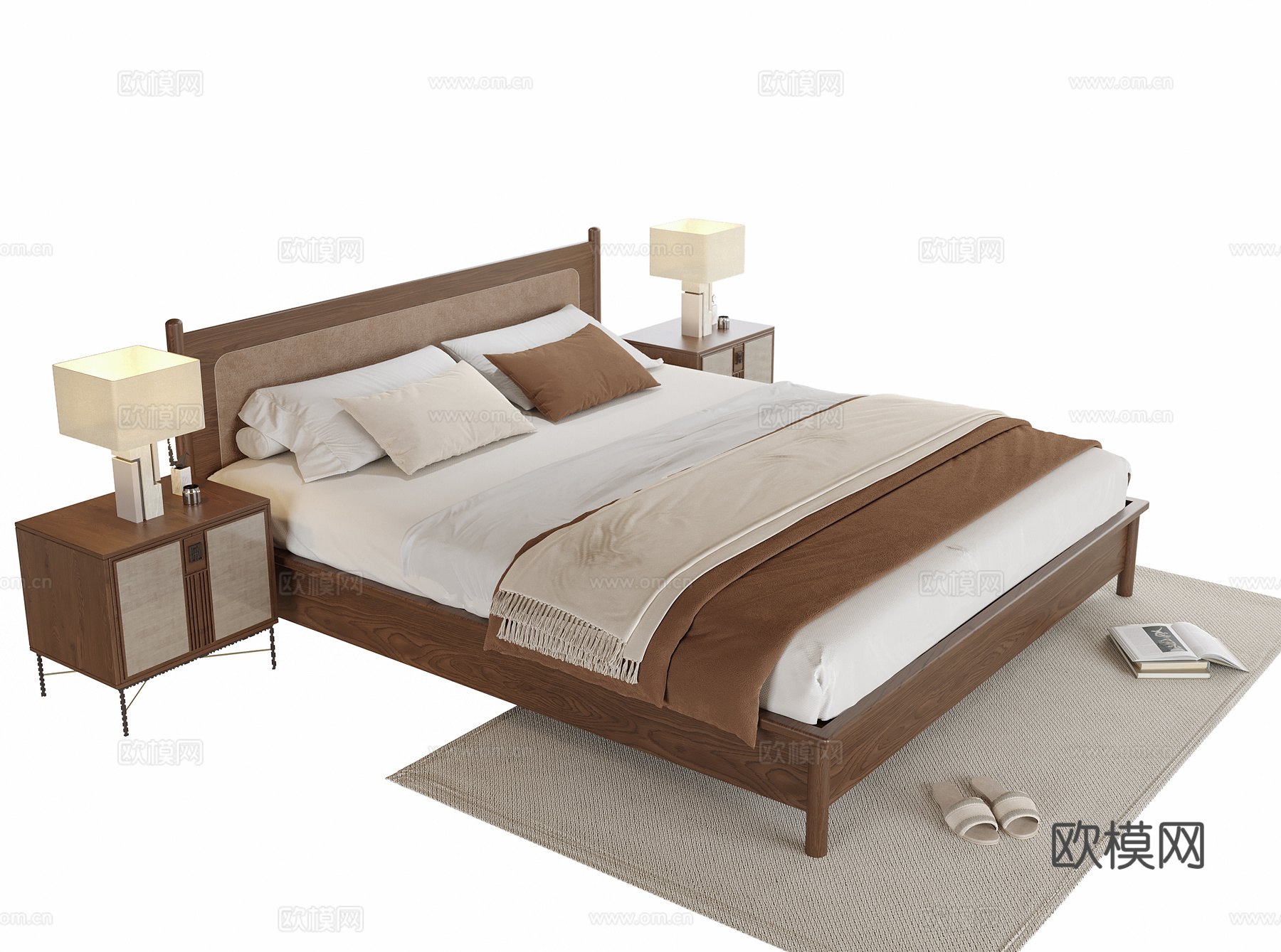 现代双人床 床头柜su模型