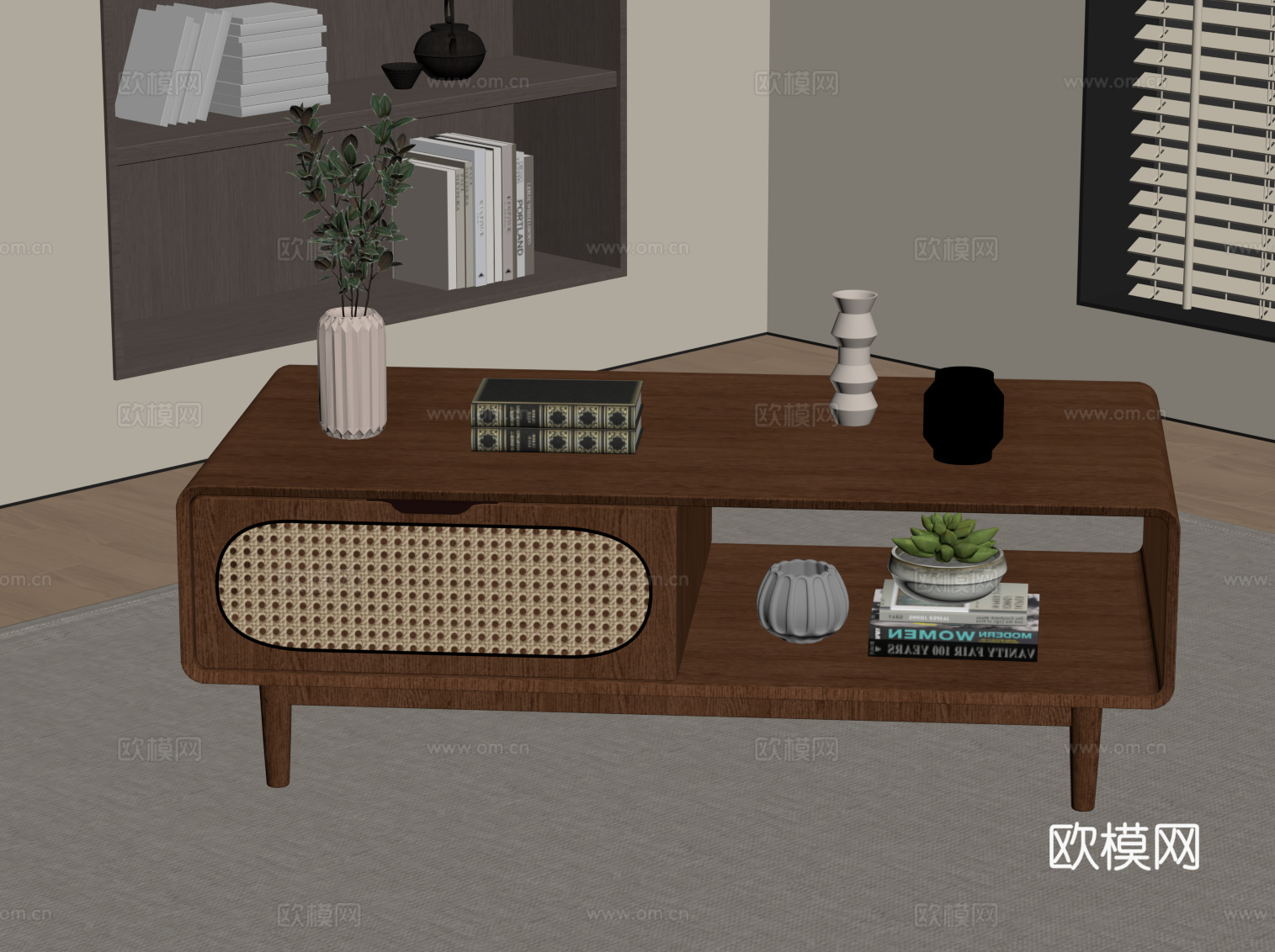 中古风茶几 方形茶几su模型