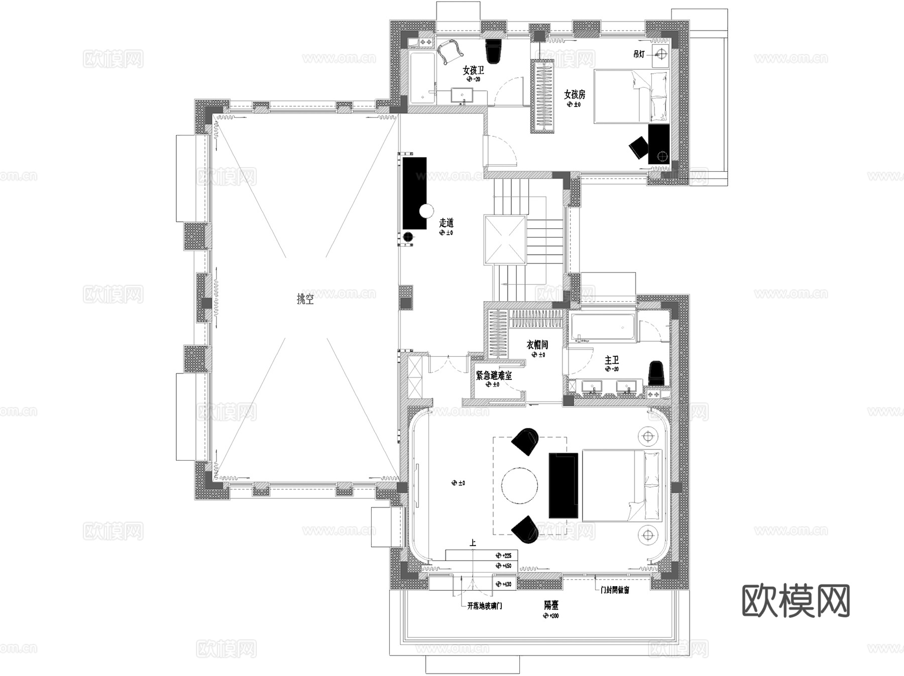 上海中信泰富青浦朱家角二层别墅样板房室内家装CAD施工图整套cad施工图