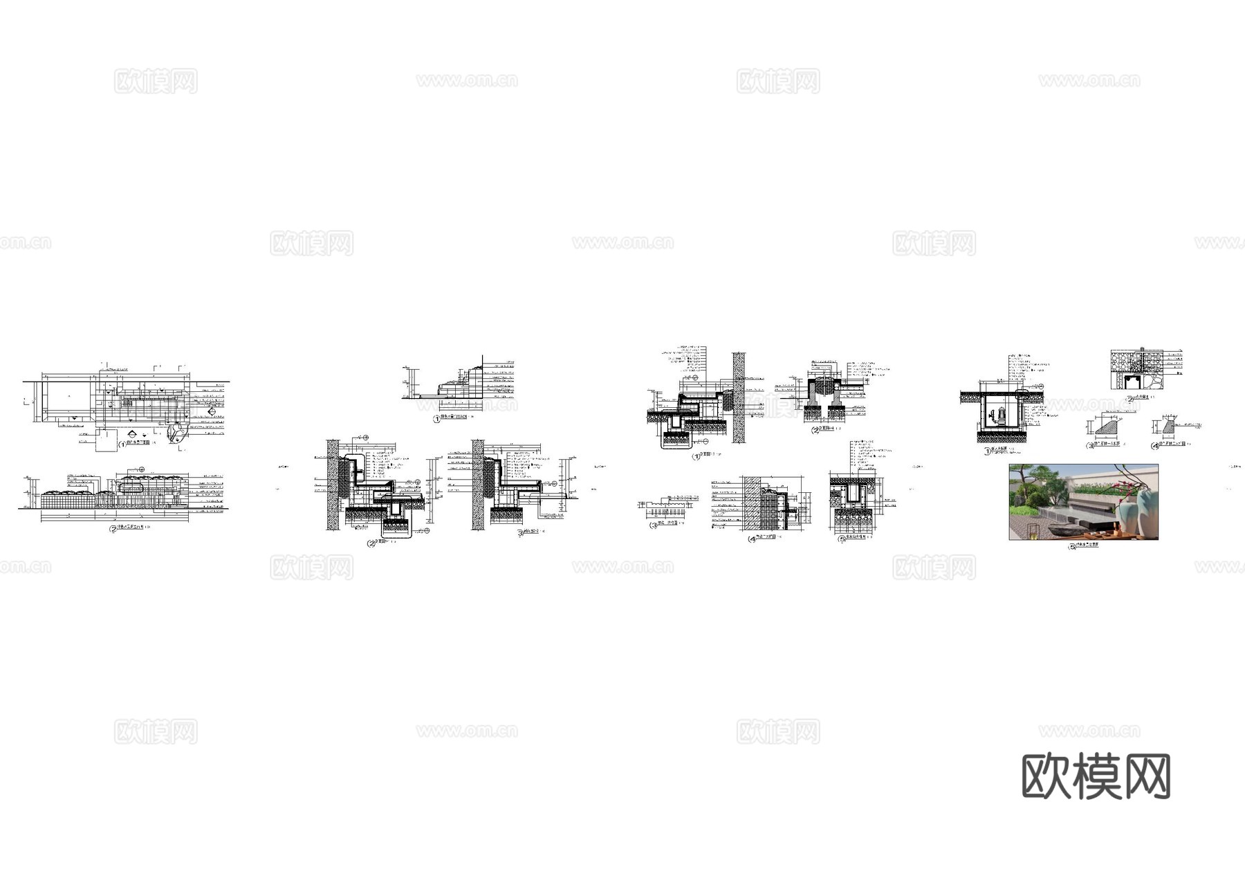 现代别墅水景详图cad施工图