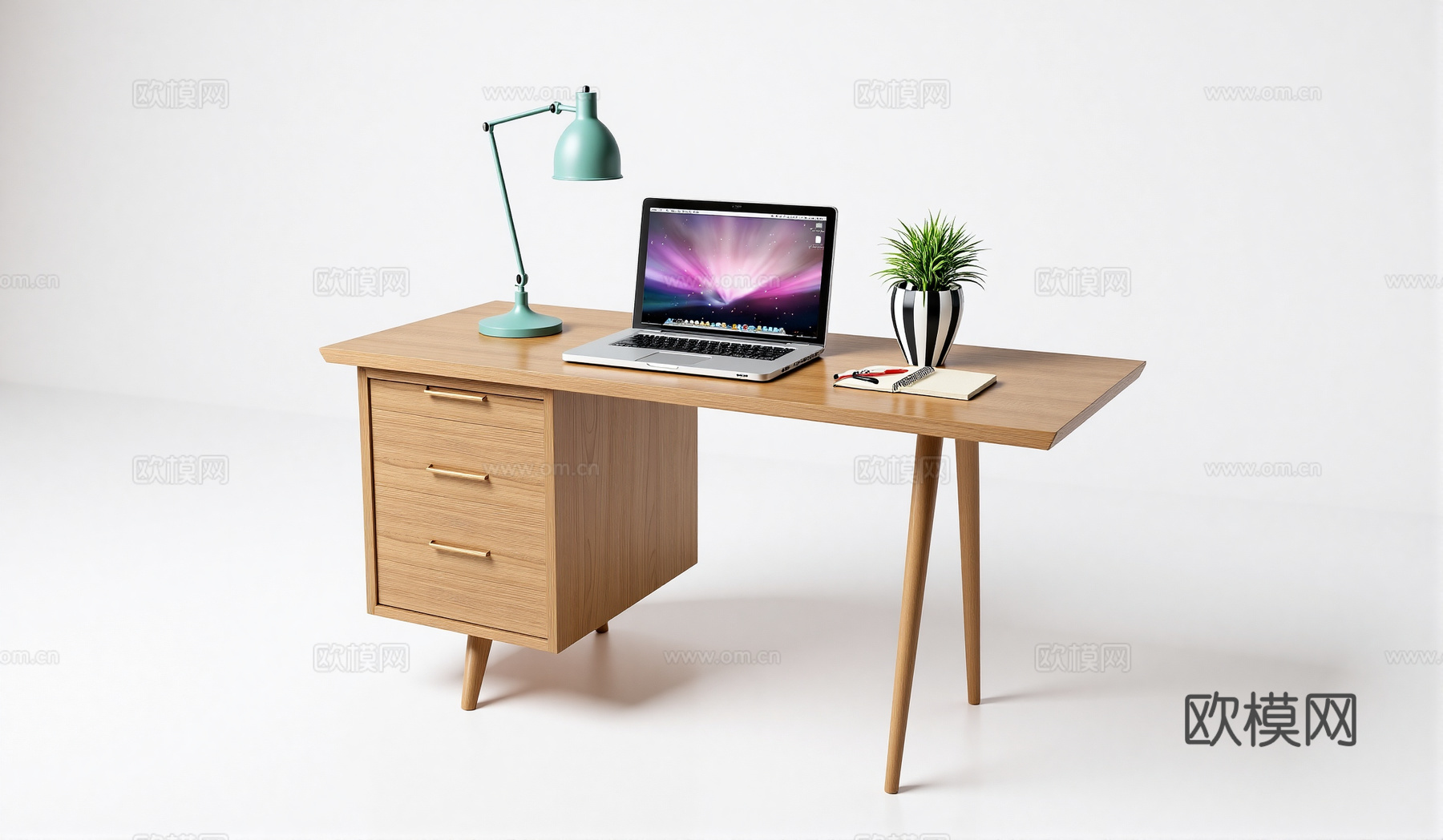 现代书桌椅 工作桌 书柜 摆件 书房su模型