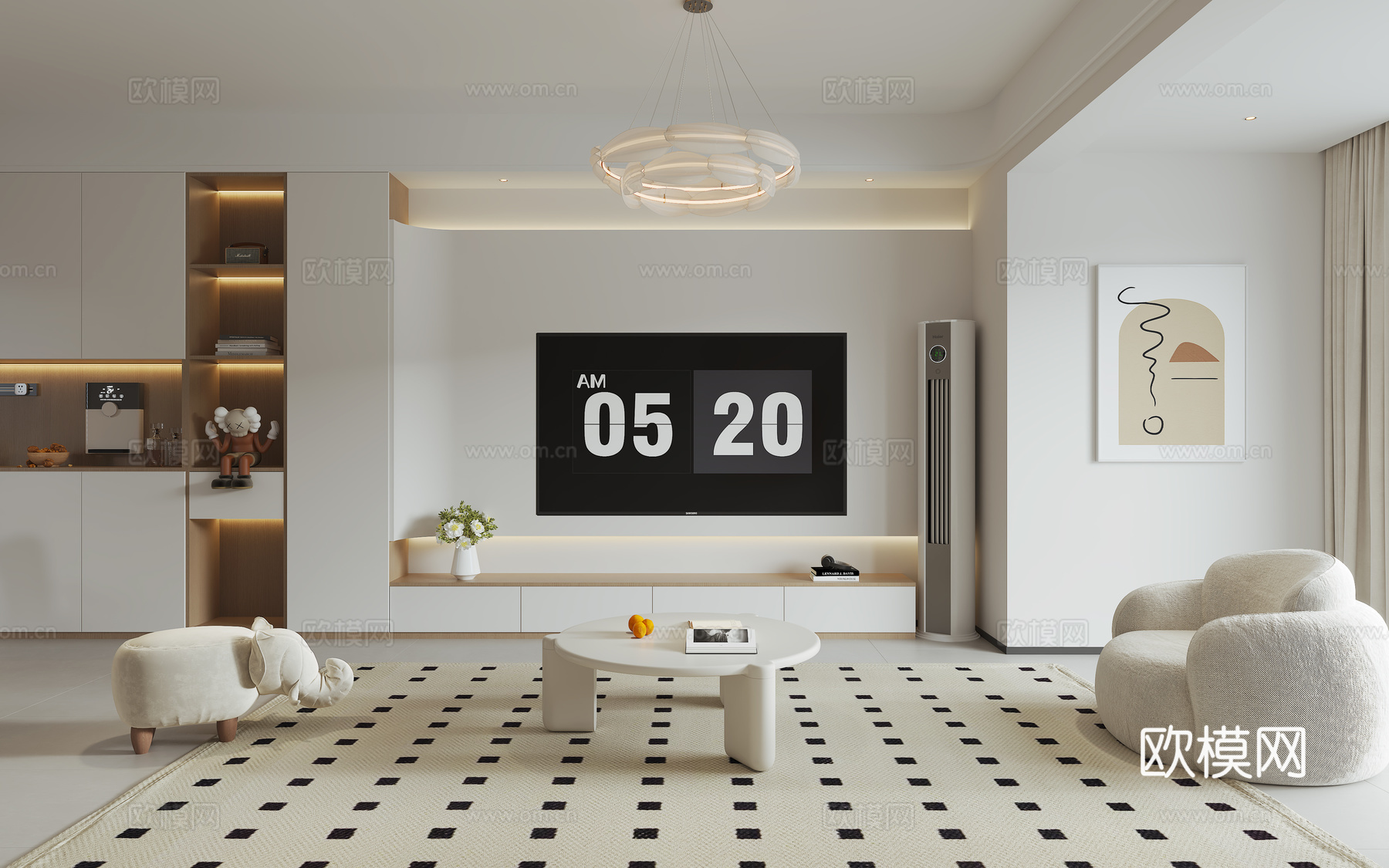 奶油风客餐厅3d模型下载（渲染图5）