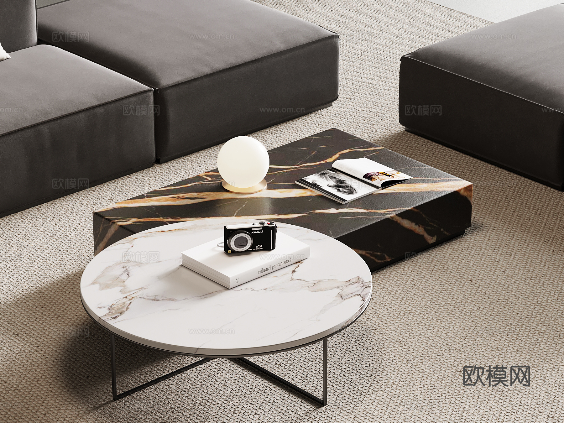 现代意式茶几 大理石茶几su模型
