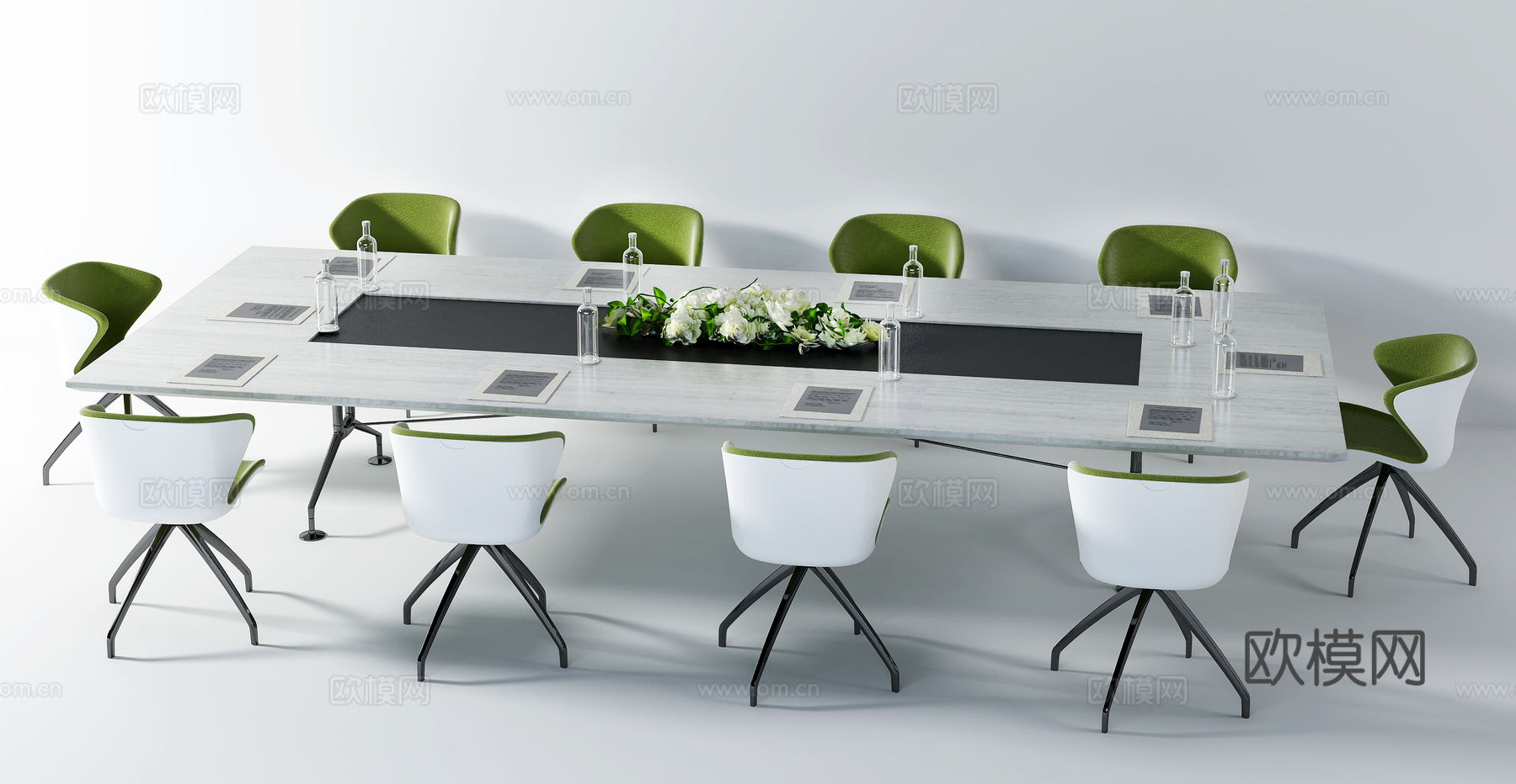 现代会议桌椅摆件组合3d模型下载