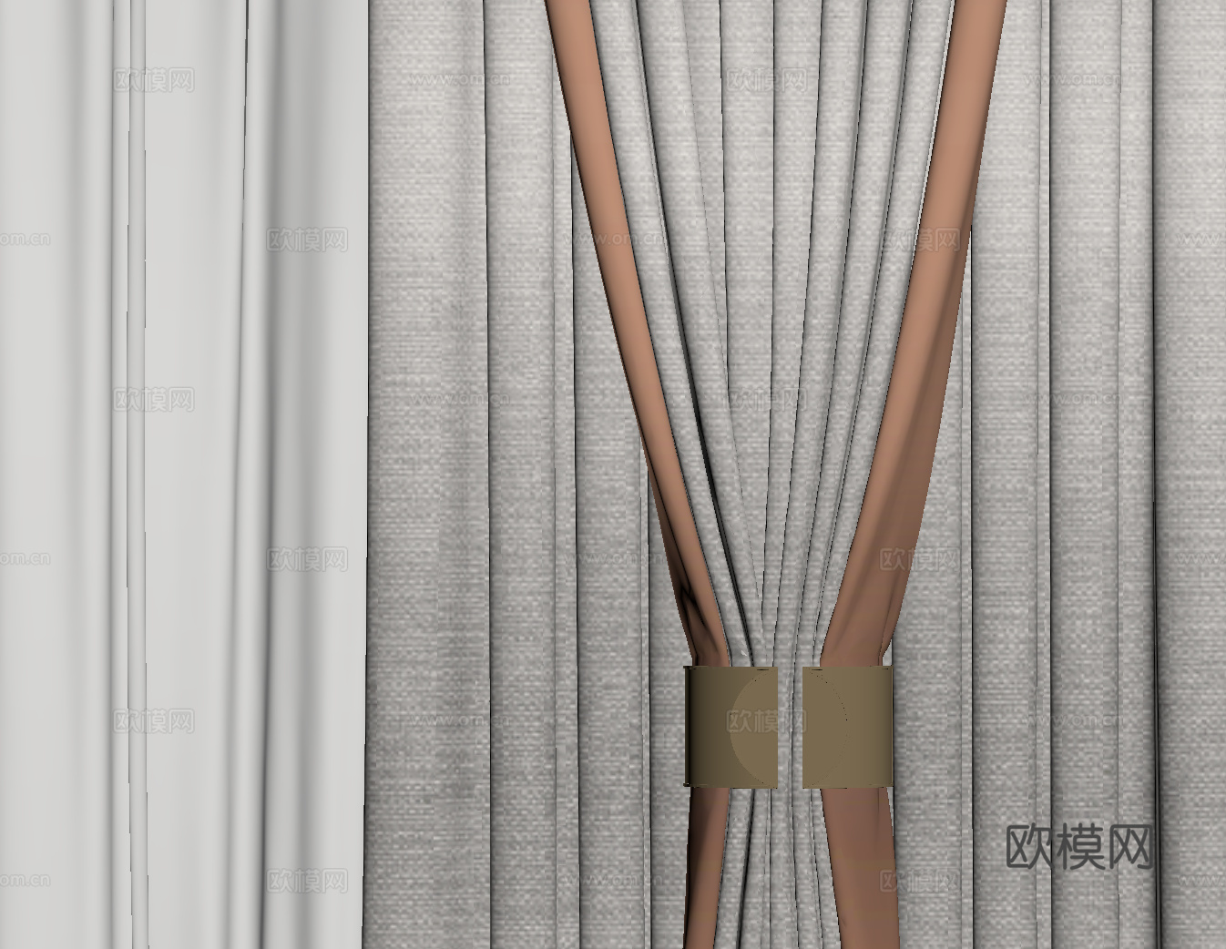 新中式窗帘 纱帘 布帘su模型