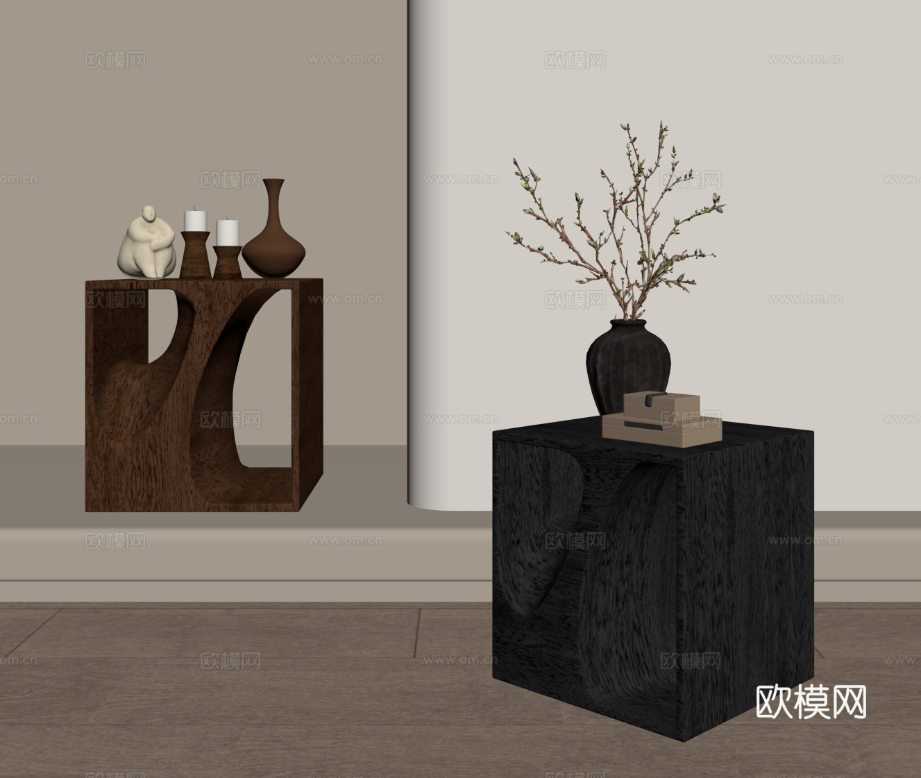 法式中古边几 异形边几 实木边几 新中式边几su模型