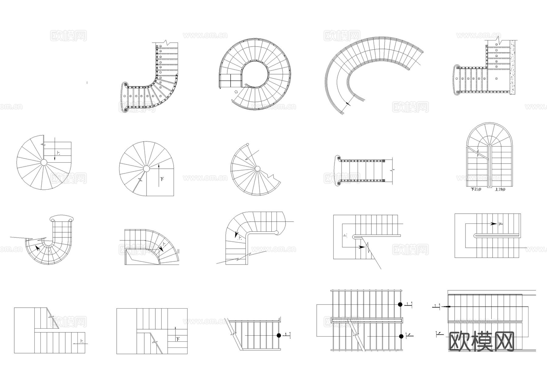 曲线楼梯旋转楼梯CAD图库cad施工图