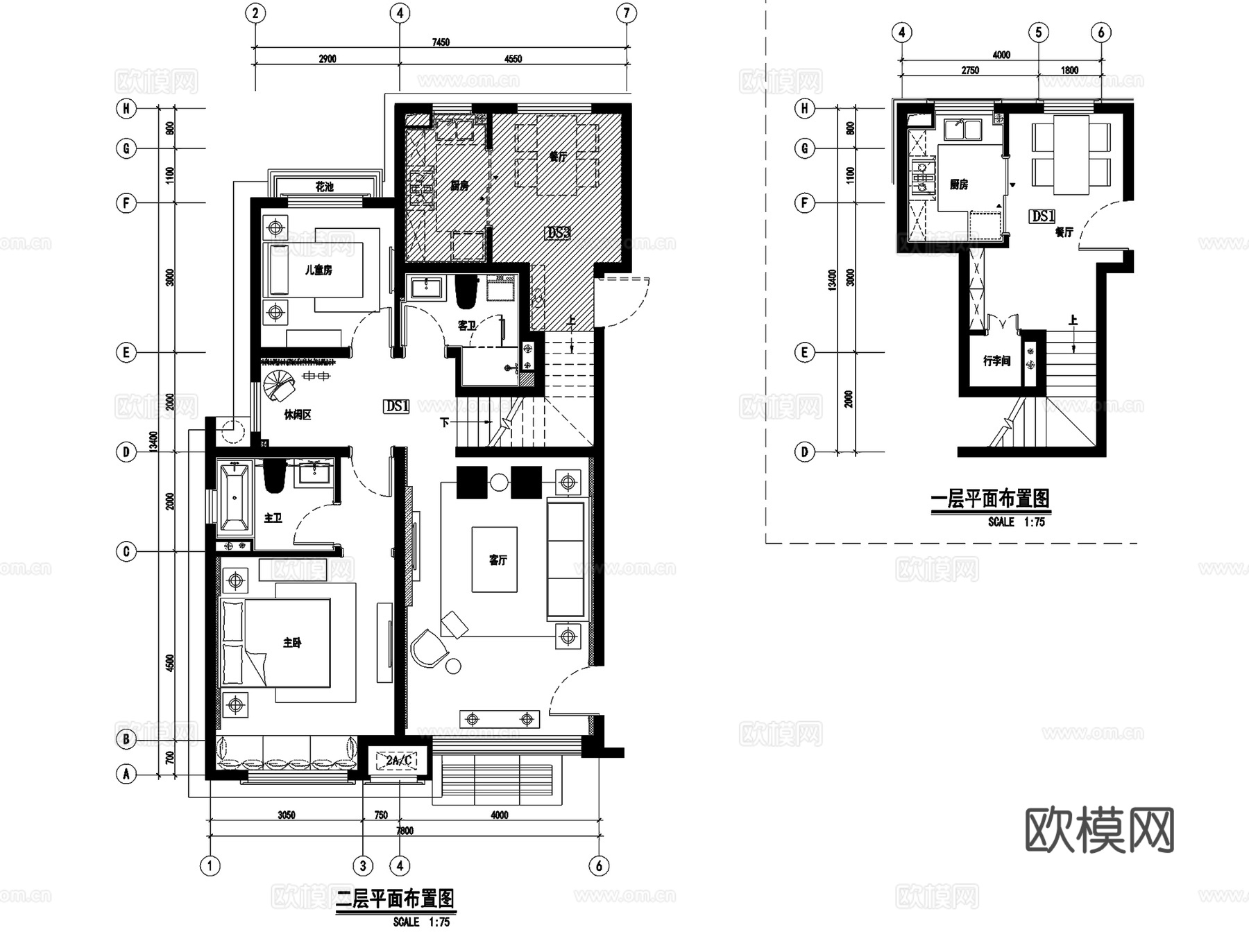 上海绿地启东B-07地块33#DS1样板间室内家装CADcad施工图