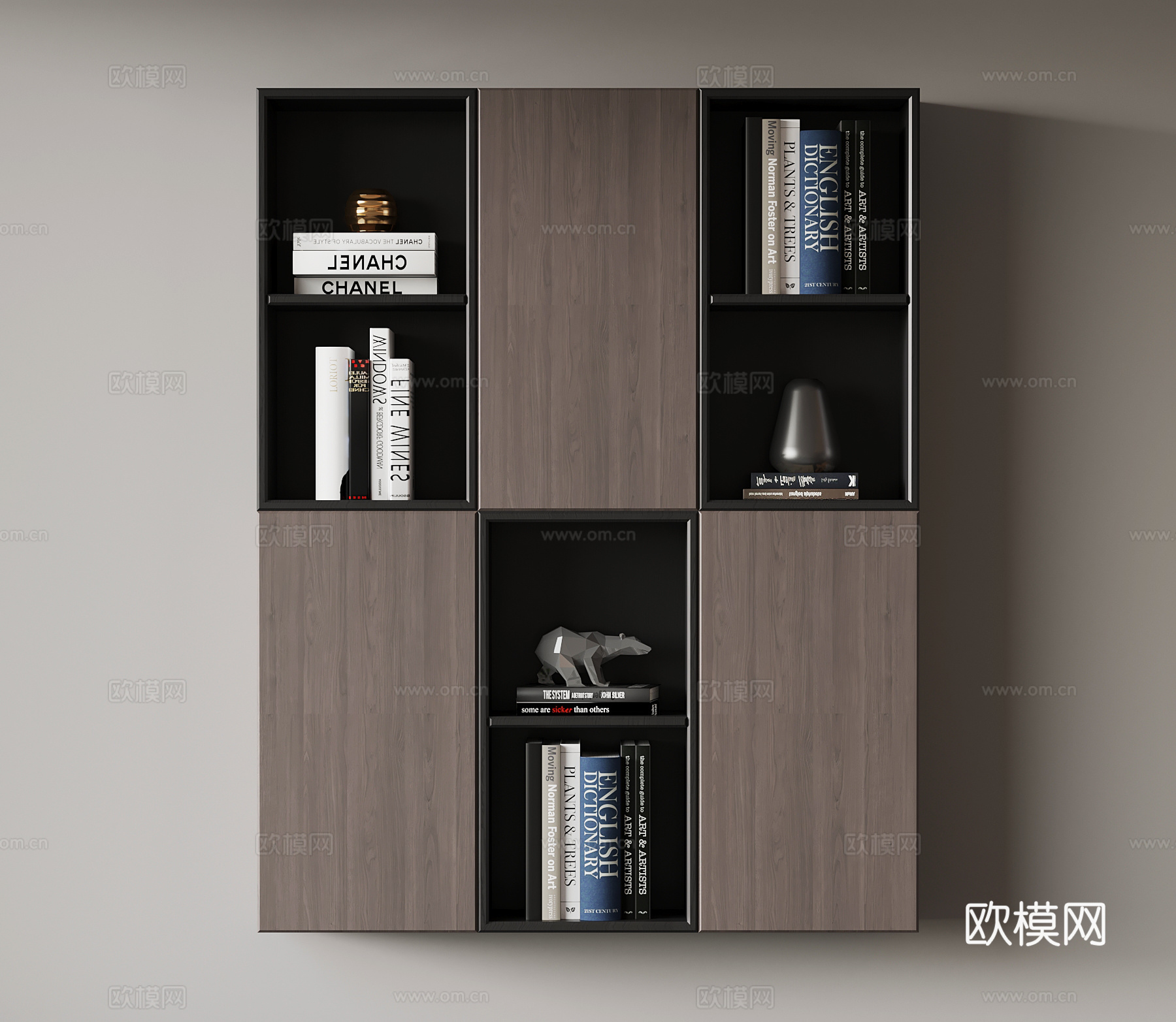现代意式书柜 壁挂书柜su模型