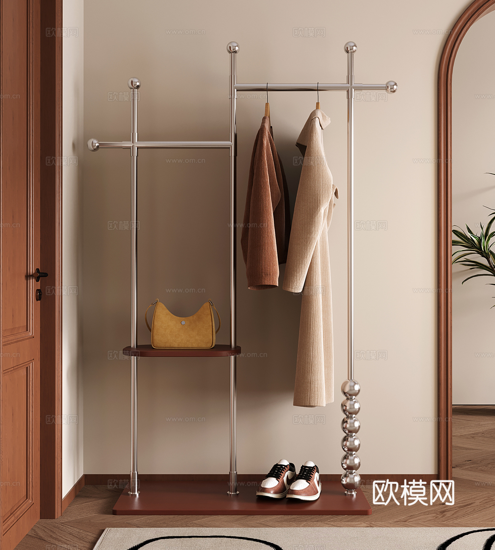 现代中古衣架 挂衣架 金属衣帽架 落地衣架su模型