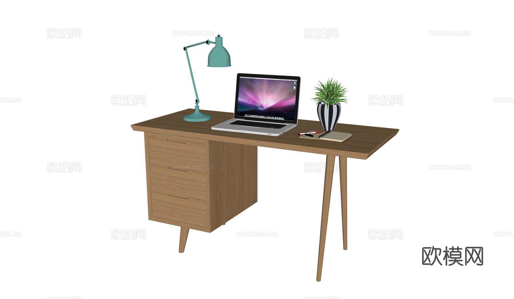 现代书桌椅 工作桌 书柜 摆件 书房su模型
