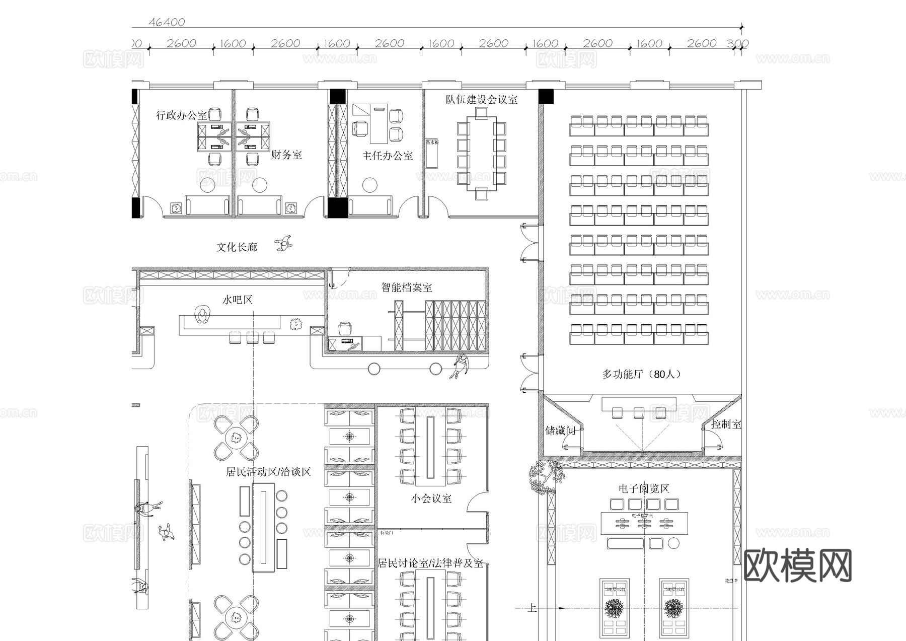 大型党群服务中心平面图cad施工图