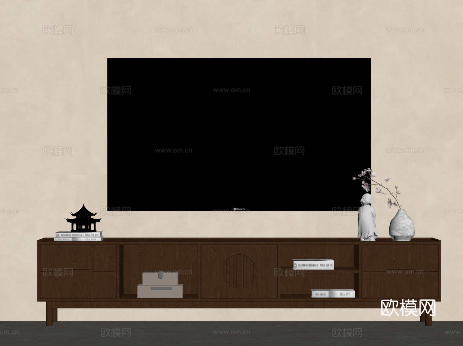 新中式电视柜su模型