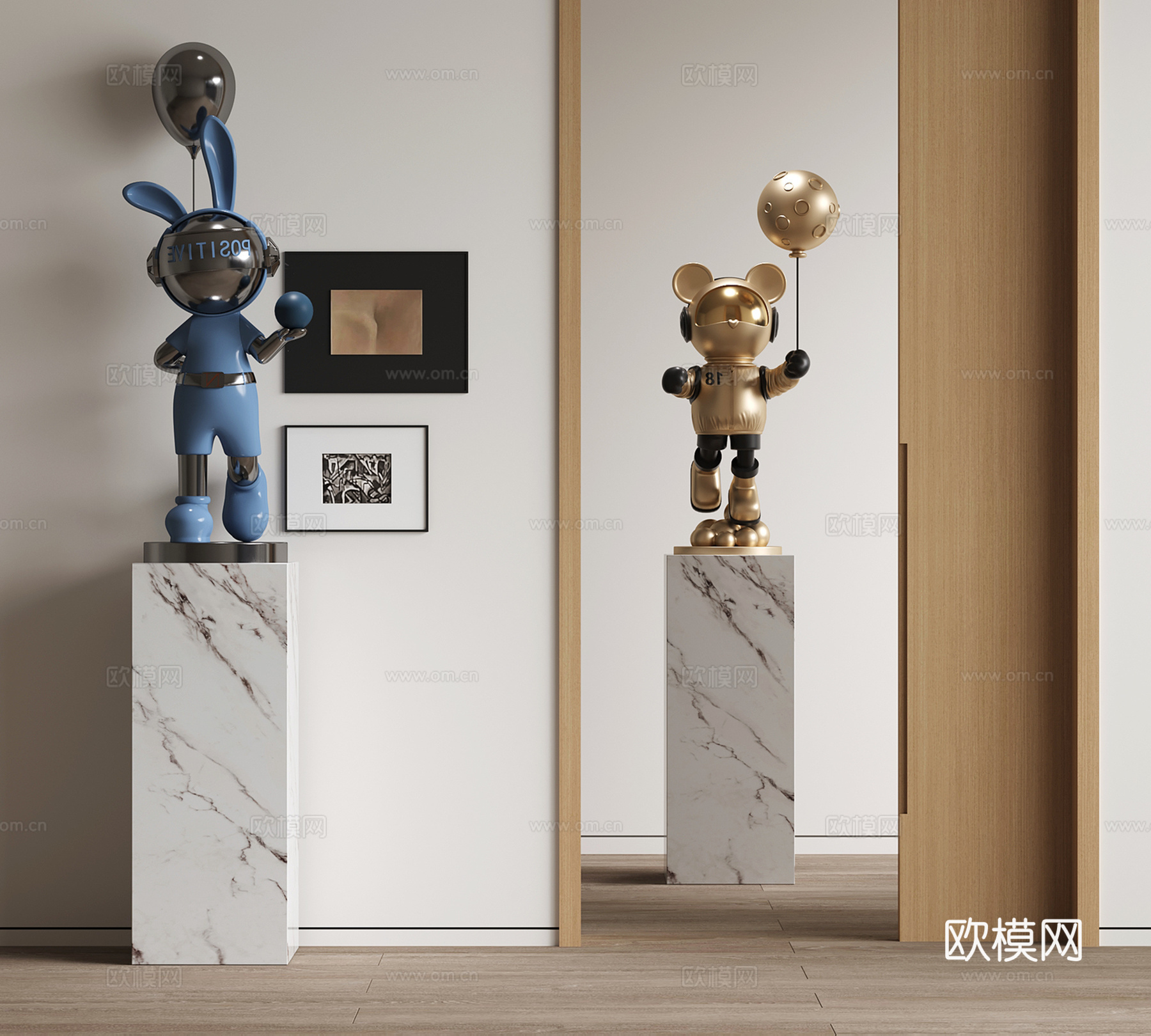 现代卡通雕塑 创意雕塑 太空兔雕塑 太空熊雕塑su模型