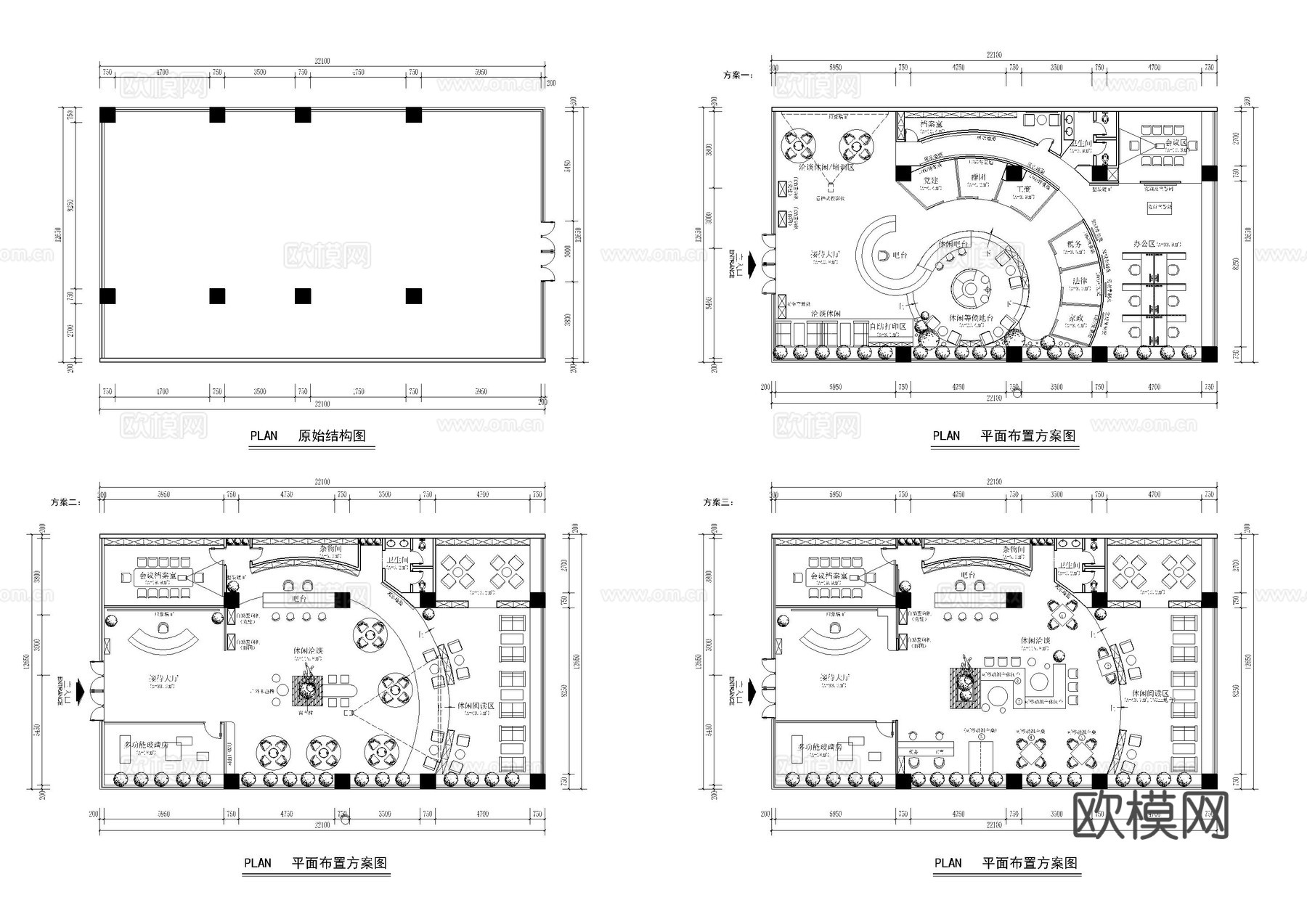 300㎡党群服务中心平面图cad施工图