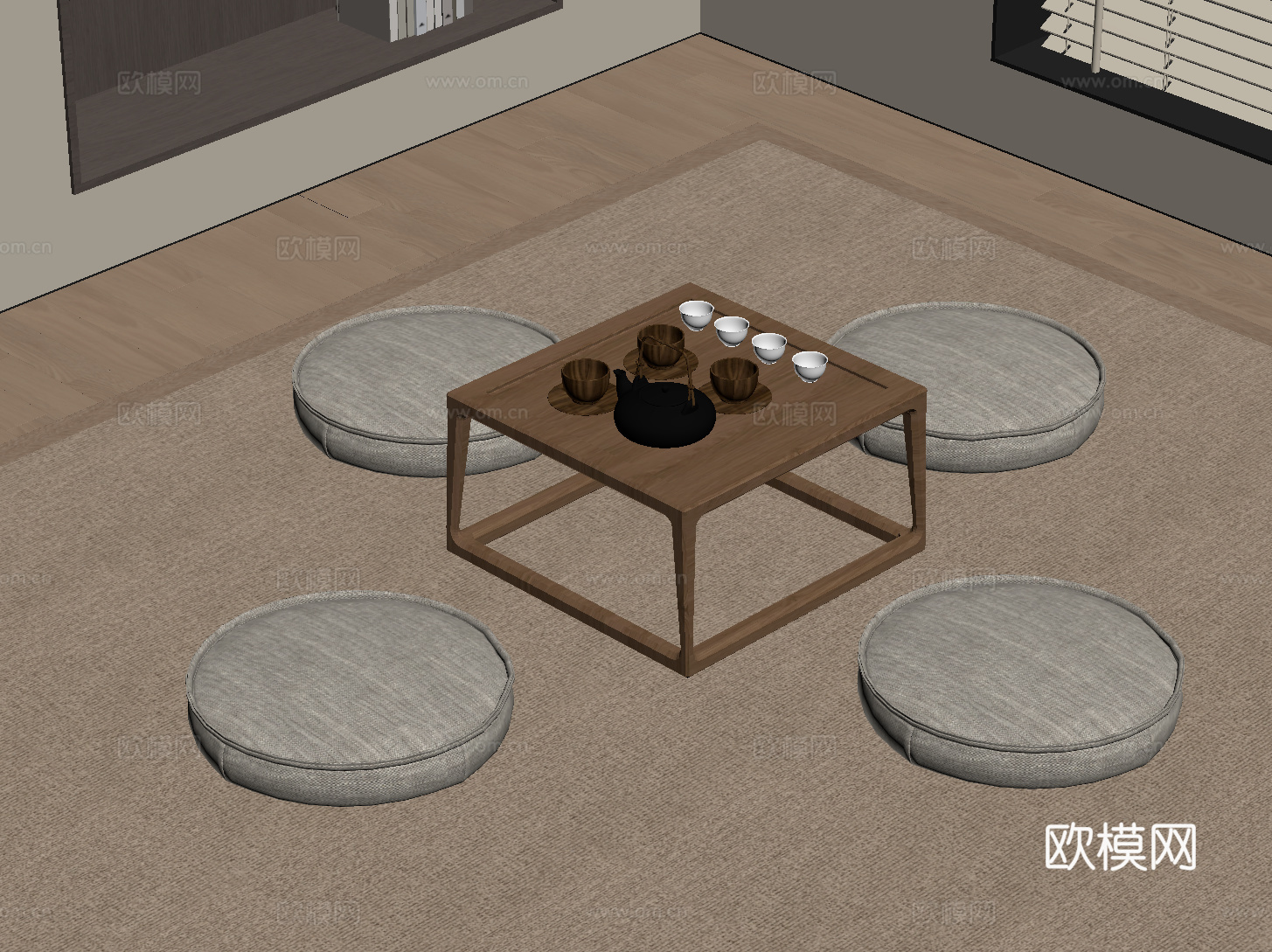 新中式茶桌椅 休闲茶桌椅su模型