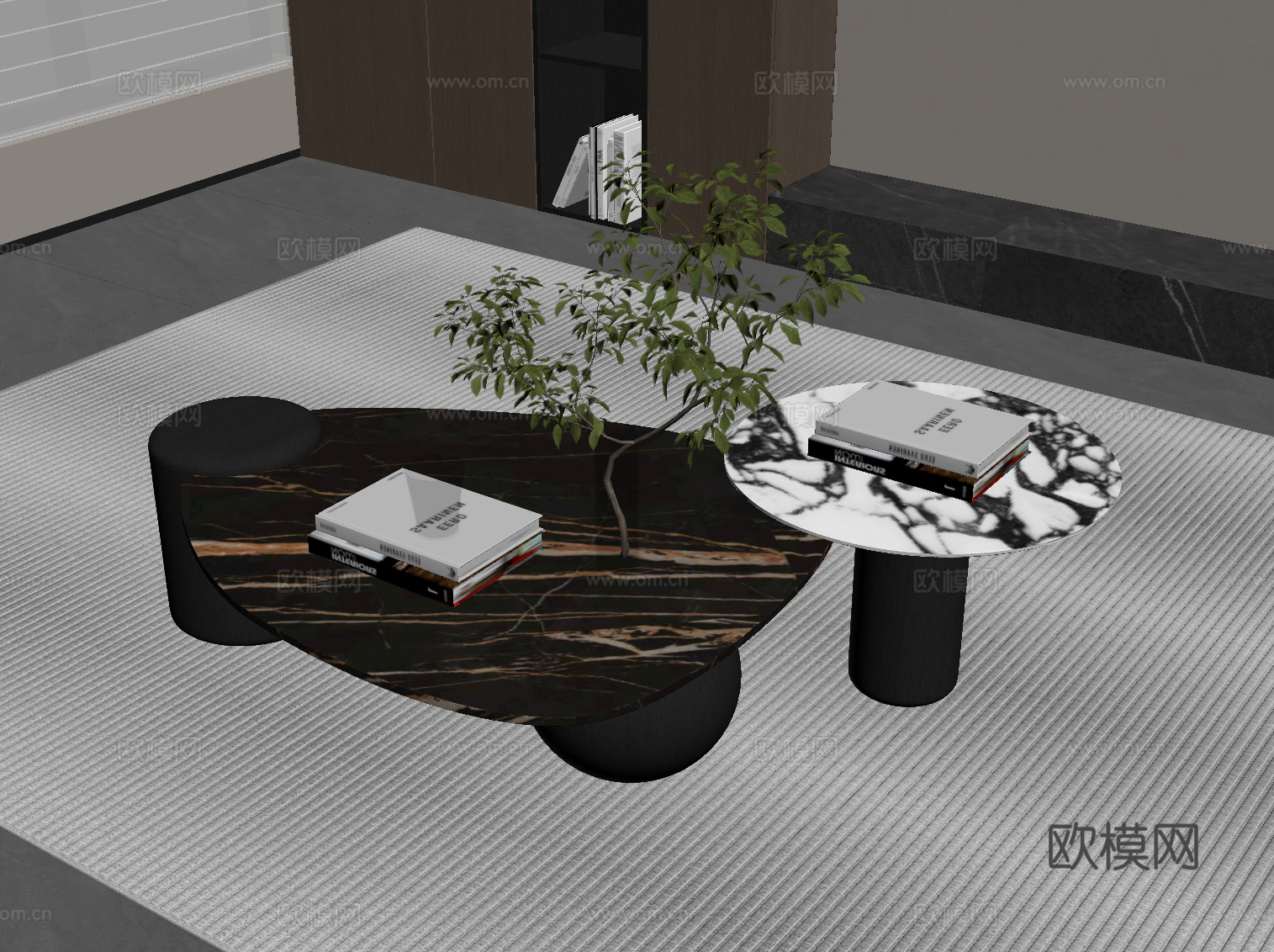 现代意式茶几 大理石茶几 子母茶几su模型