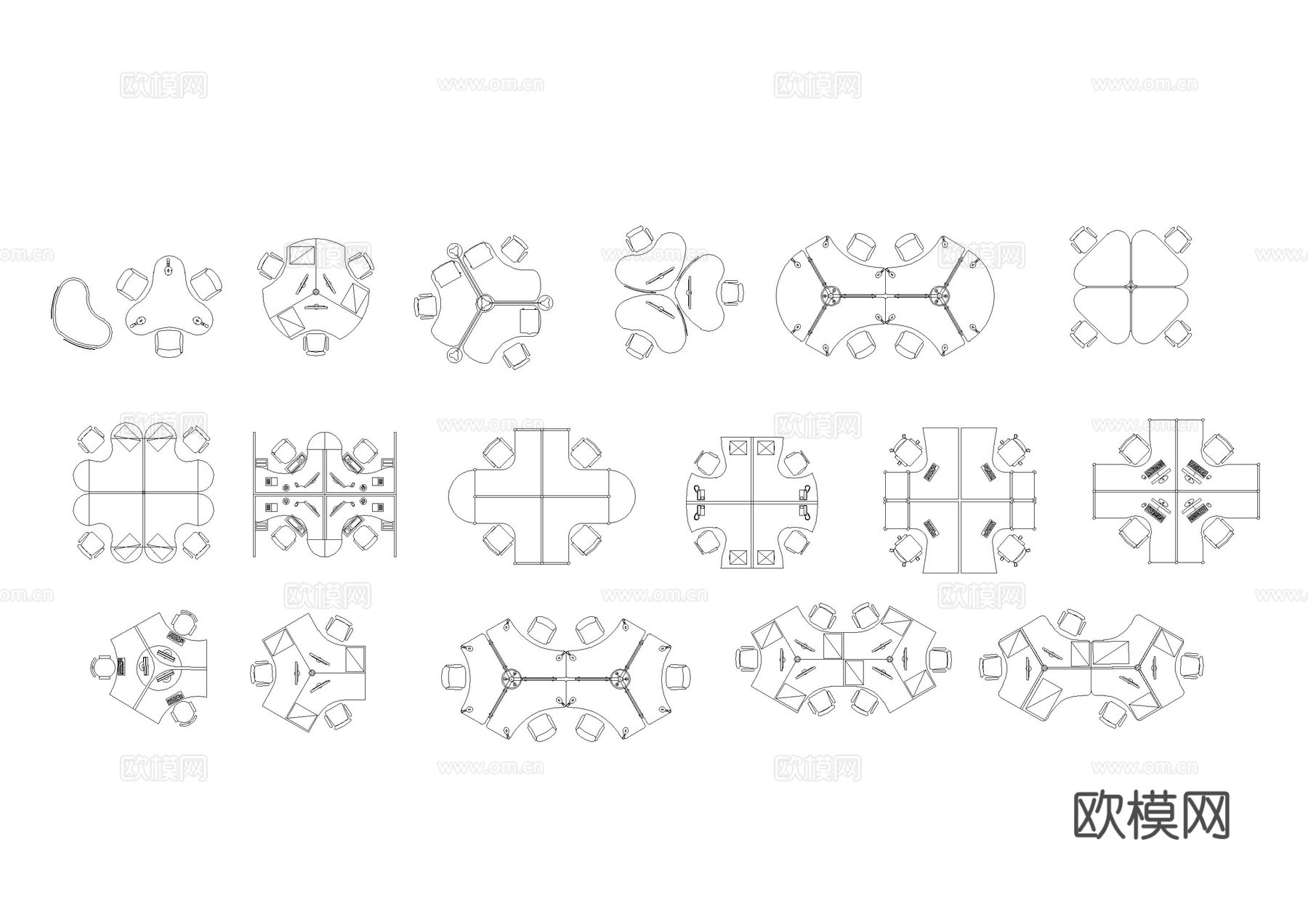 办公区办公桌CAD图库cad施工图