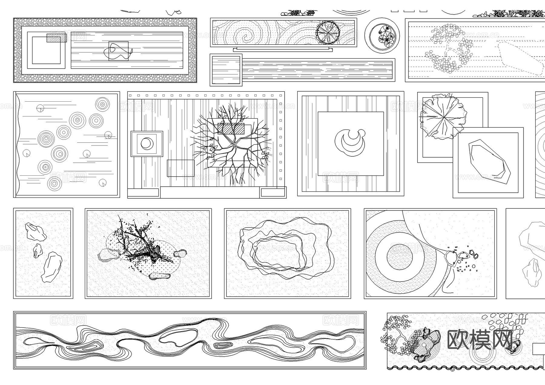庭院花园枯山水景观小品cad平面图库cad施工图