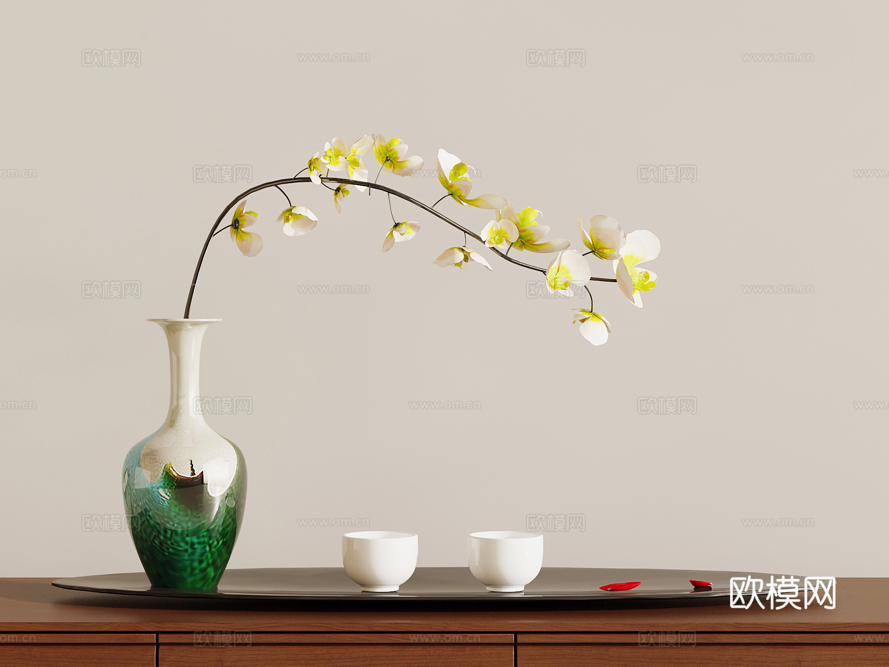 新中式摆件 花瓶 花艺 法式花瓶su模型