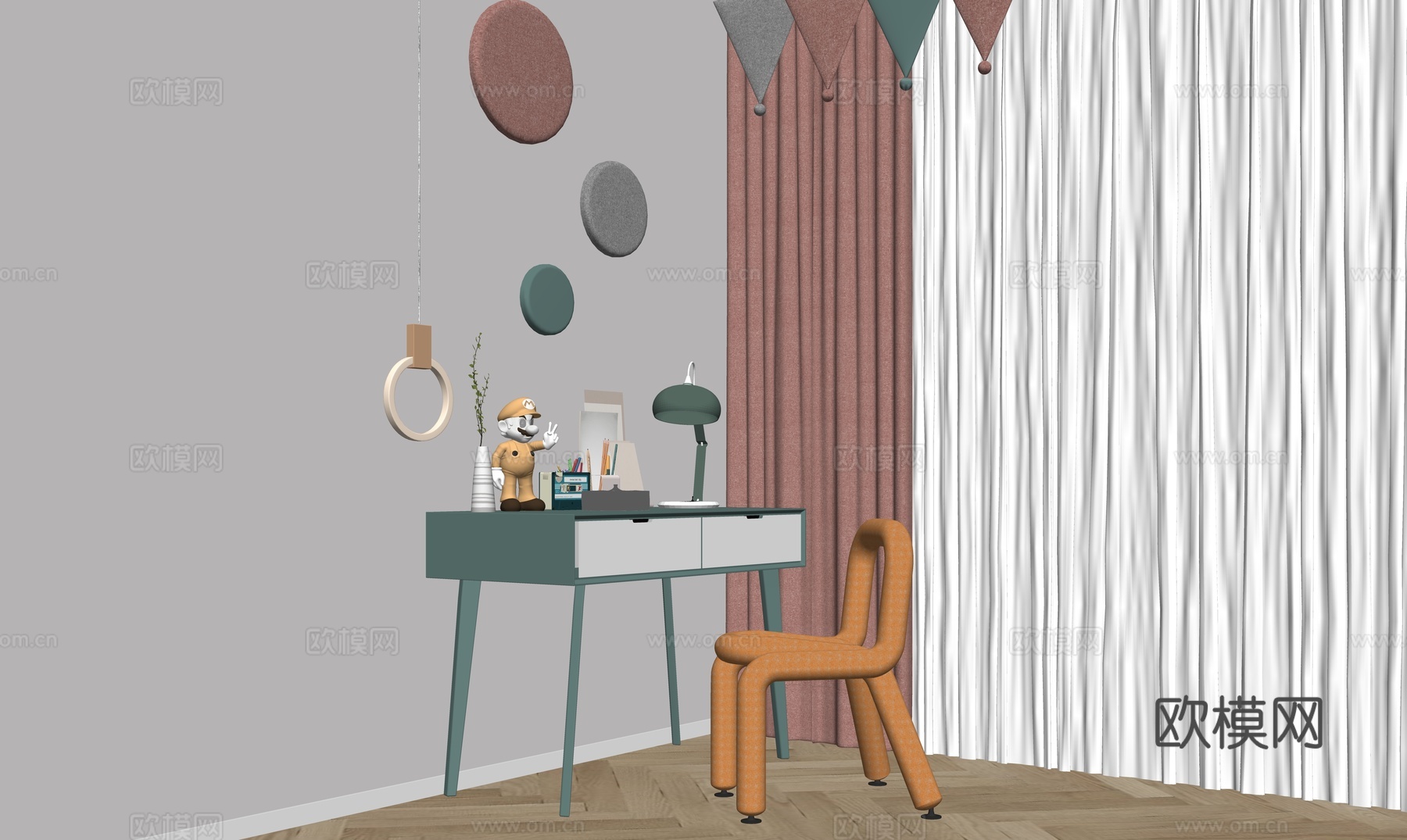 现代儿童书桌椅su模型