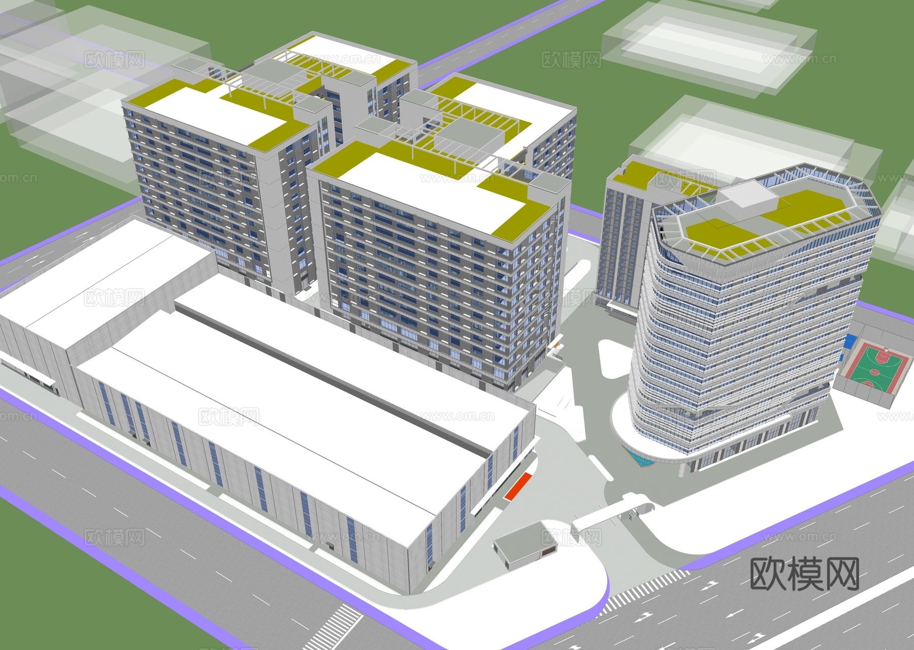 现代智能制造产业园 产业园厂房建筑 工业园su模型