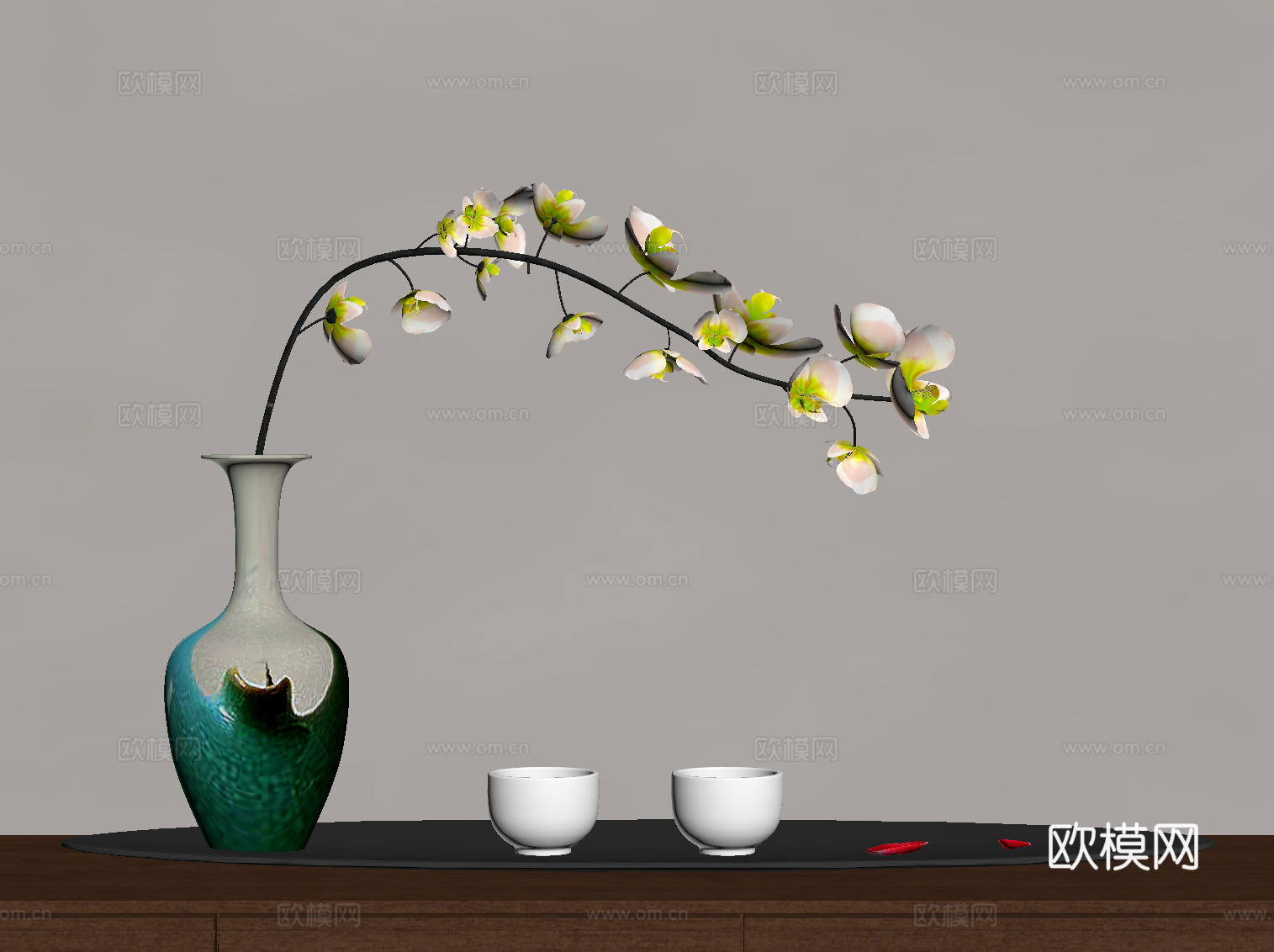 新中式摆件 花瓶 花艺 法式花瓶su模型