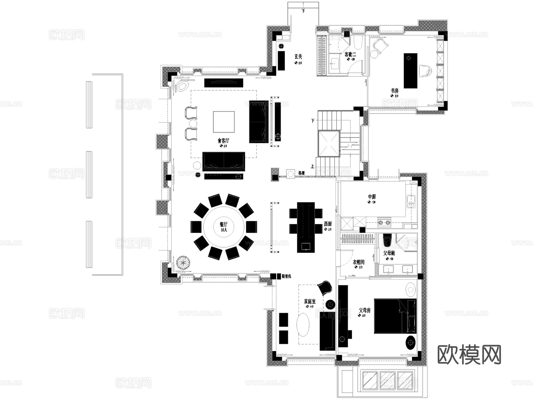 上海中信泰富青浦朱家角二层别墅样板房室内家装CAD施工图整套cad施工图