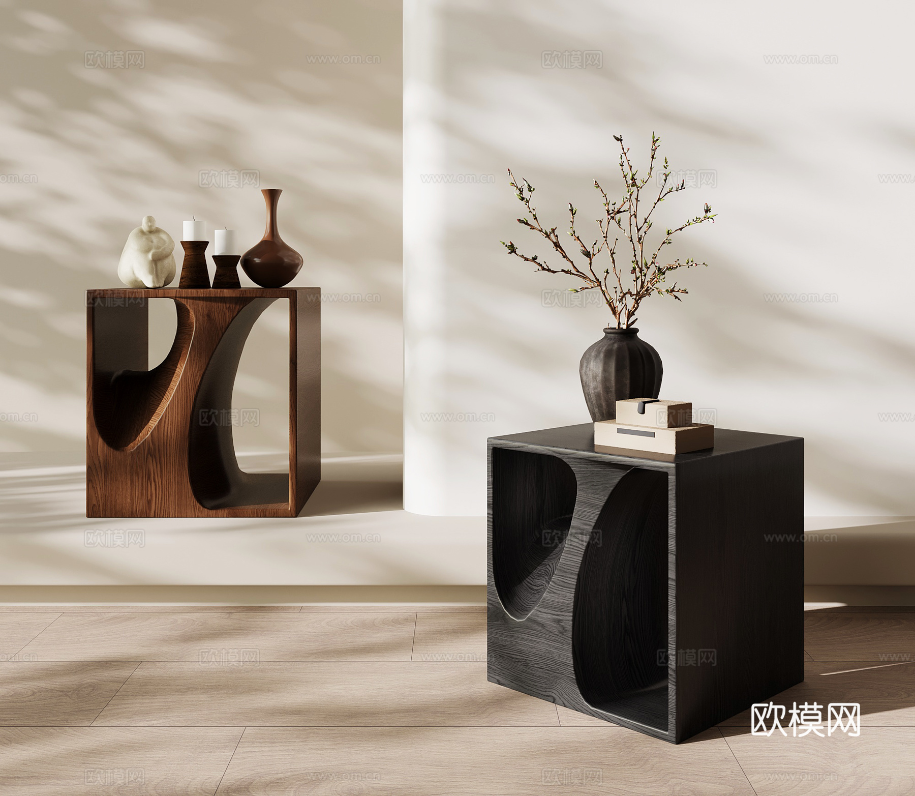 法式中古边几 异形边几 实木边几 新中式边几su模型