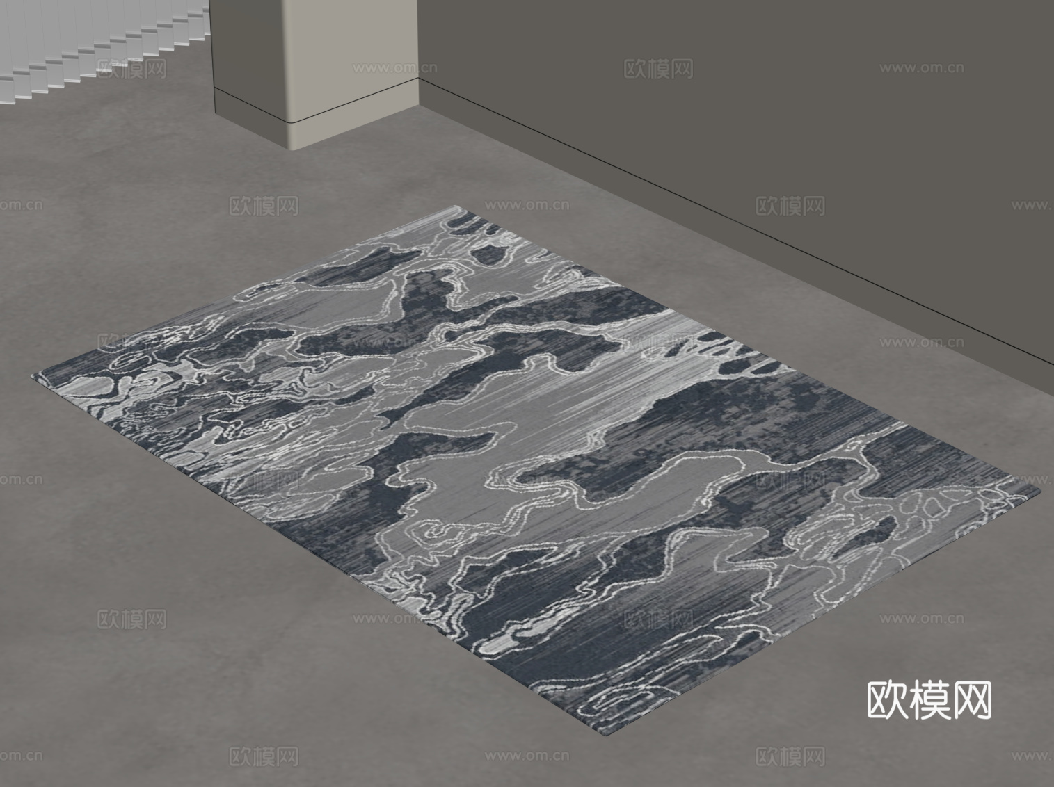 新中式地毯 方形地毯su模型