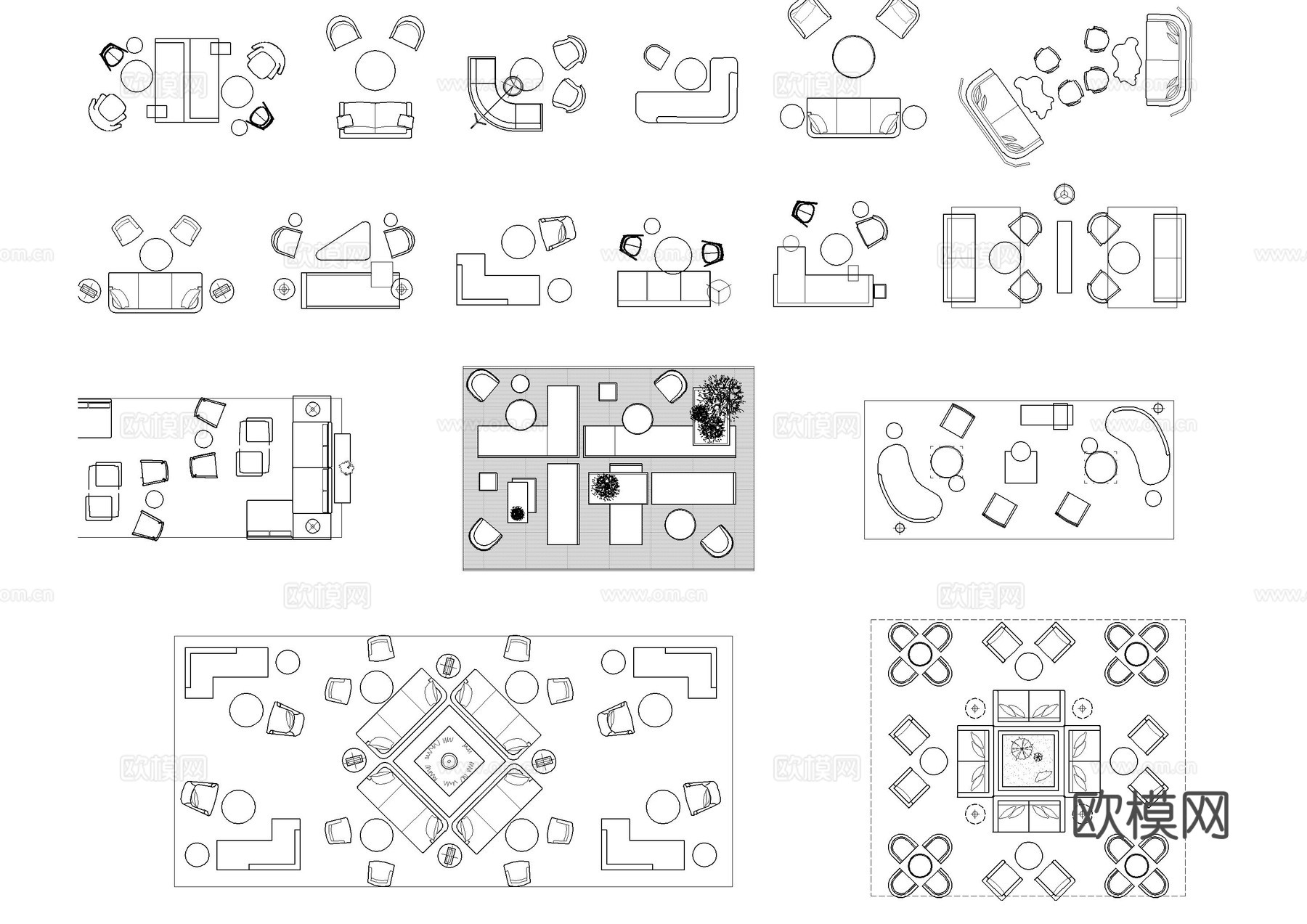 售楼处洽谈沙发家具CAD图库cad施工图