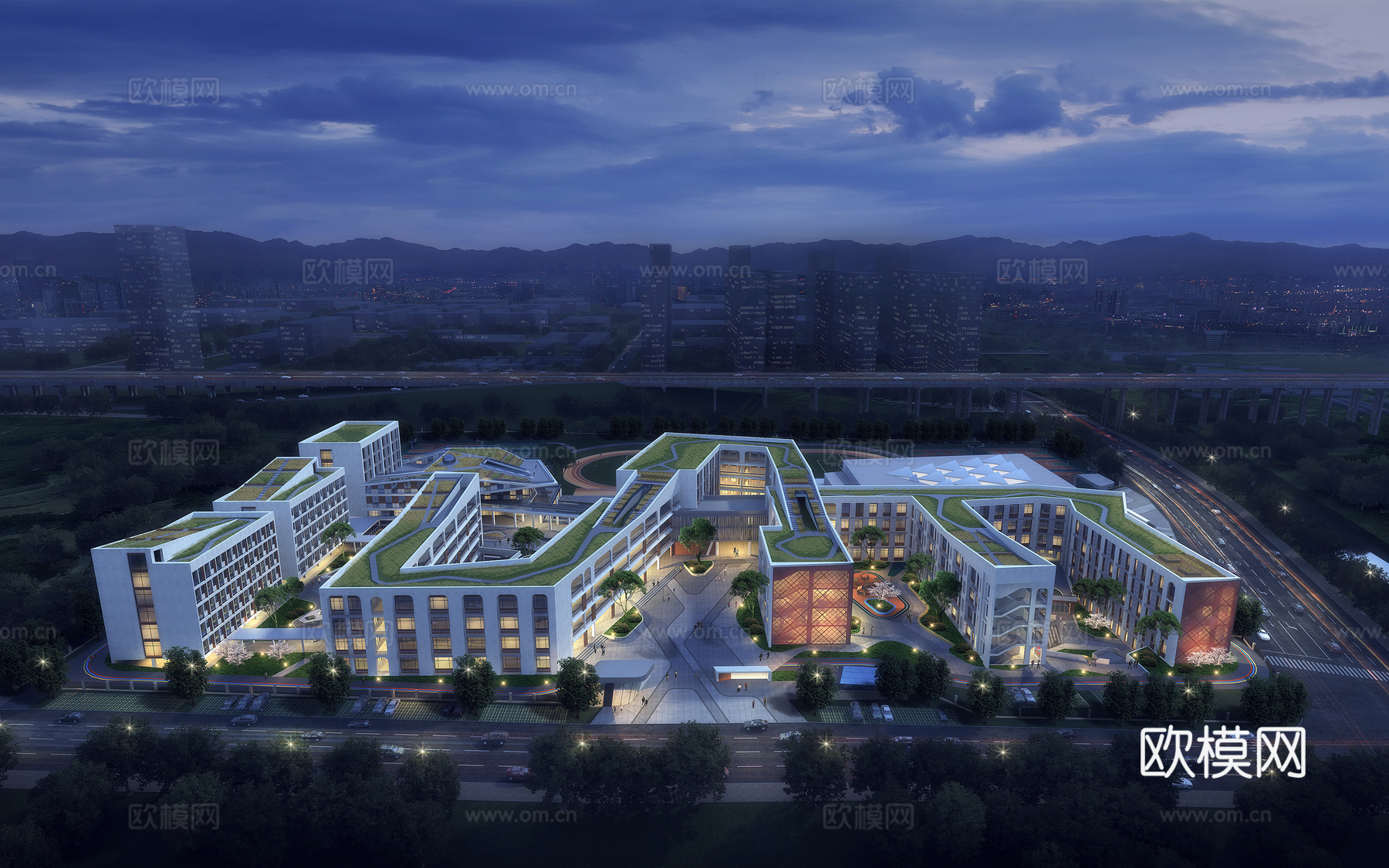 现代 现代学校 学校鸟瞰3d模型下载