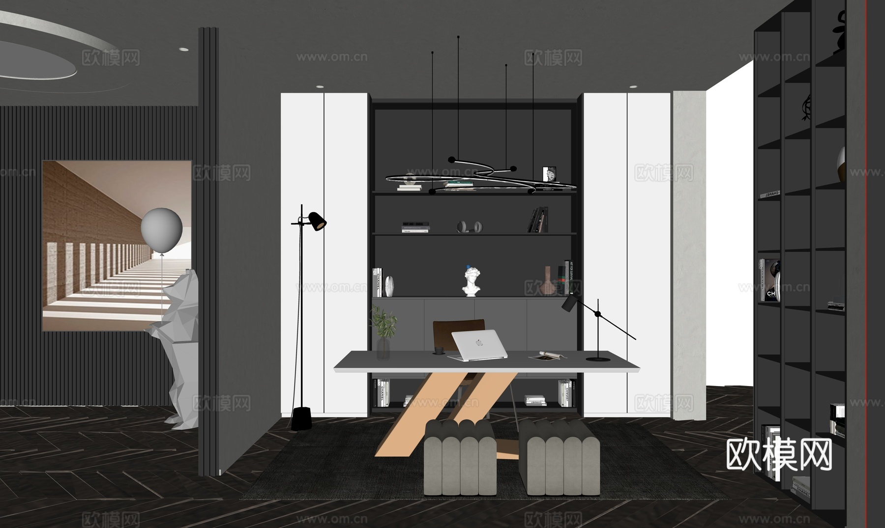 现代网红书房su模型