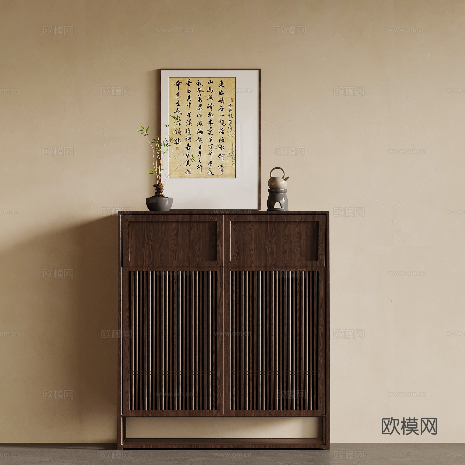 新中式玄关柜 高柜 斗柜su模型