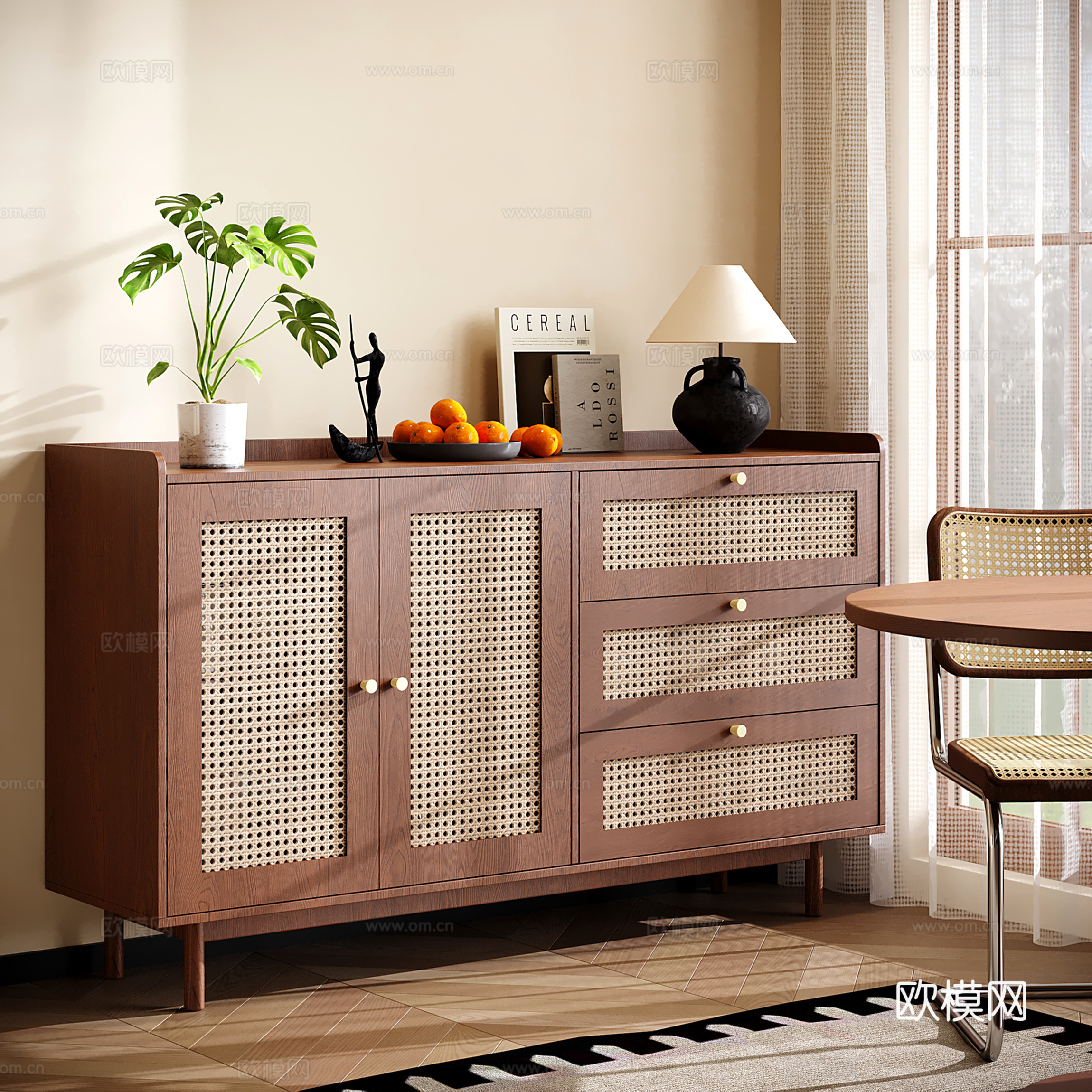 中古侘寂餐边柜 玄关柜 边柜 收纳储物柜 斗柜su模型