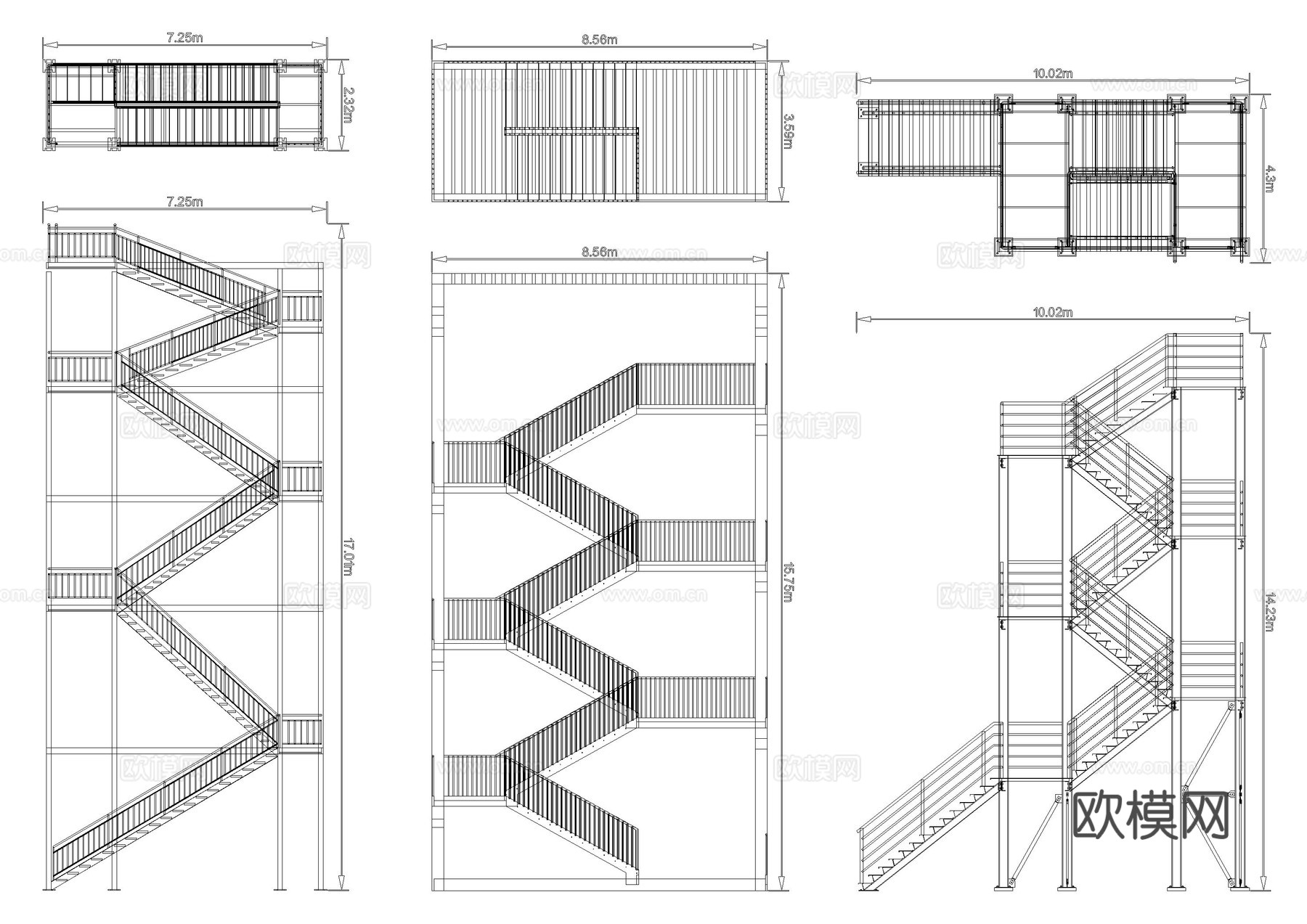 户外钢架楼梯CAD图库cad施工图下载（渲染图2）