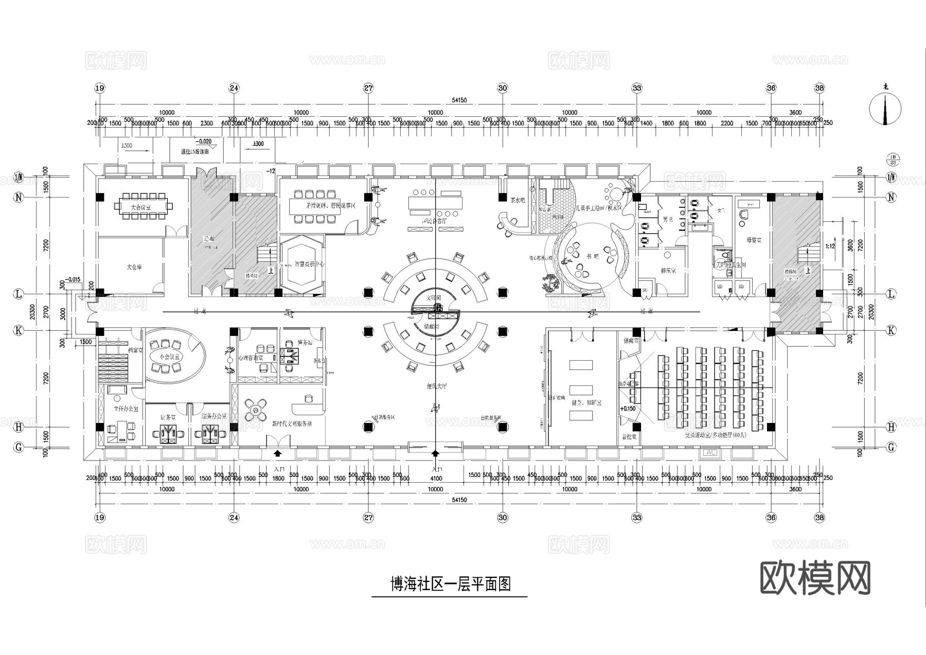 大型社区服务中心平面图cad施工图