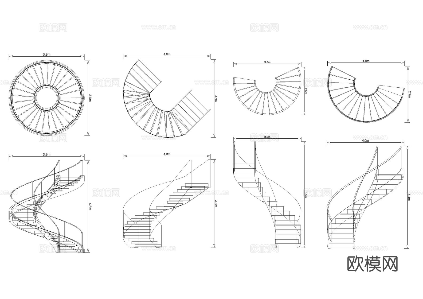 旋转楼梯扶手楼梯CAD图库cad施工图