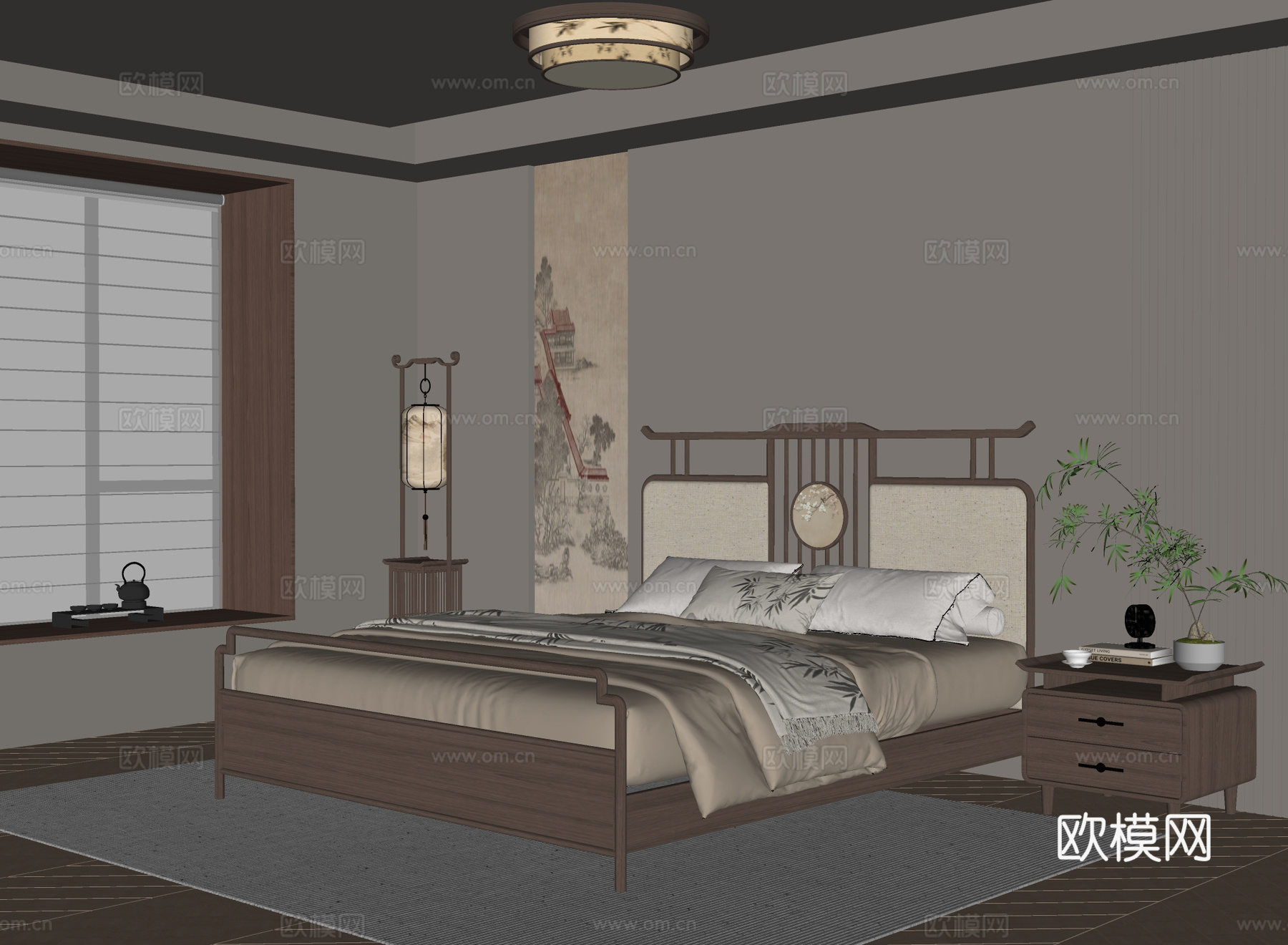 新中式卧室su模型