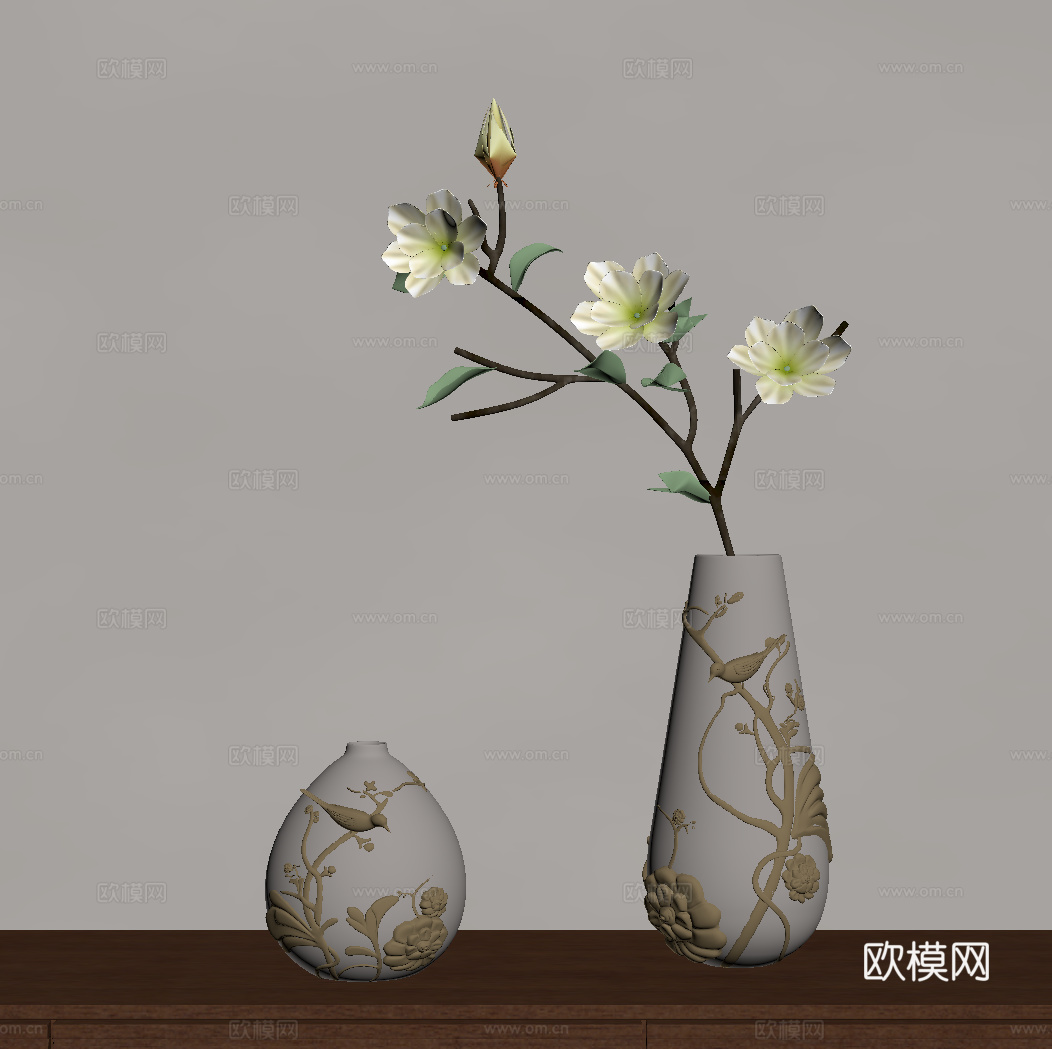 新中式摆件 花瓶 花艺 法式花瓶su模型