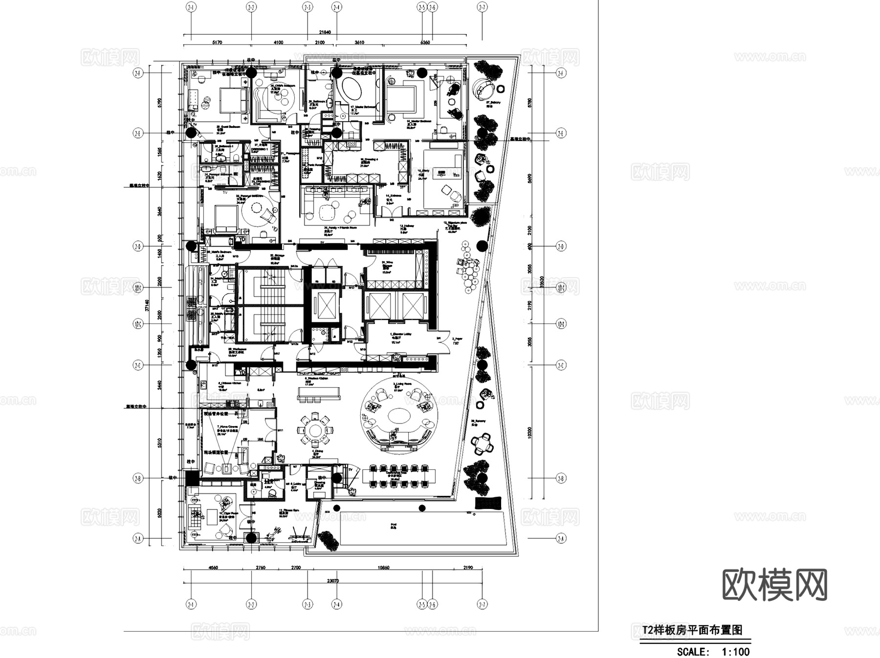 深圳湾一号T2户型样板房室内家装CAD施工图整套cad施工图